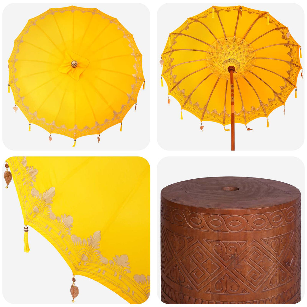 vidaXL Baliński Parasol z Bazą 260 Żółty i brązowy 190 x 190 x 295 cm