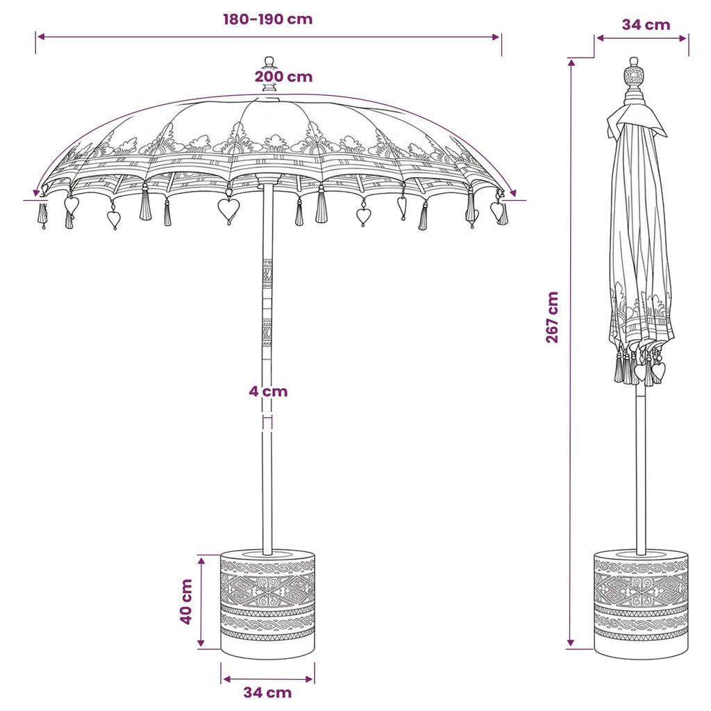 vidaXL Baliński Parasol z Bazą 260 Żółty i brązowy 190 x 190 x 295 cm