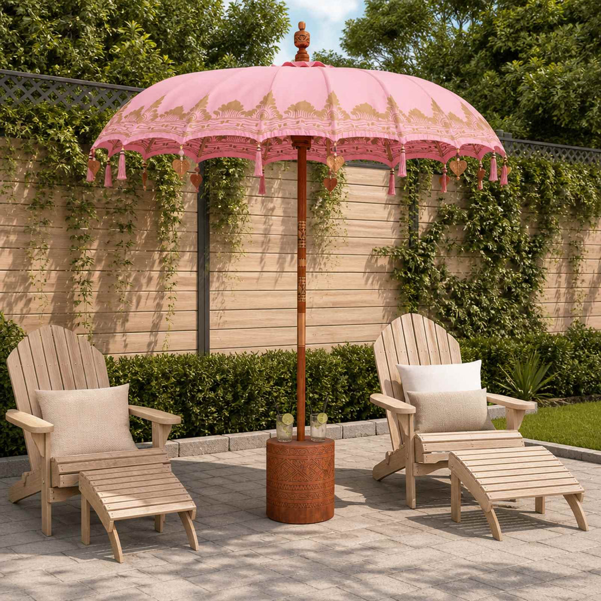 vidaXL Baliński Parasol z Bazą Różowy i Brązowy Ø 180-190 cm