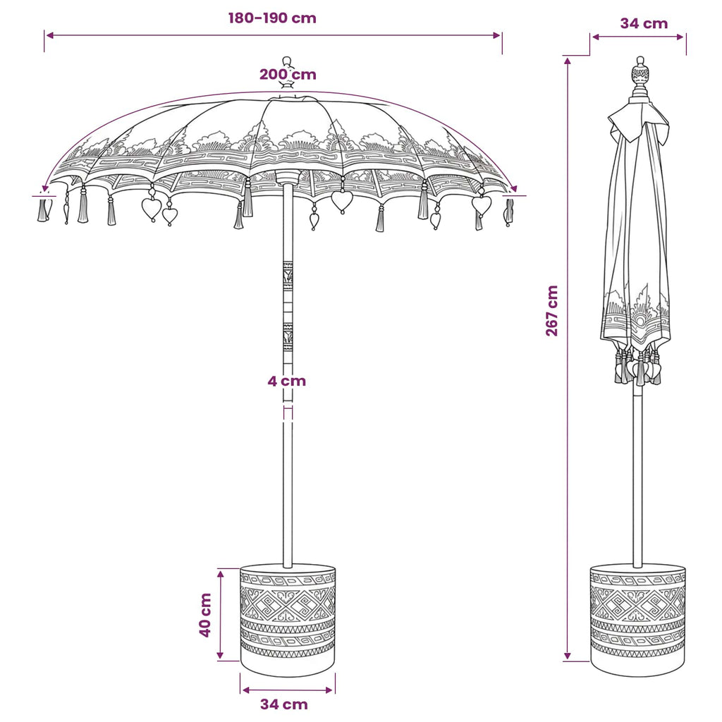 vidaXL Baliński Parasol z Bazą 2 szt. różowy