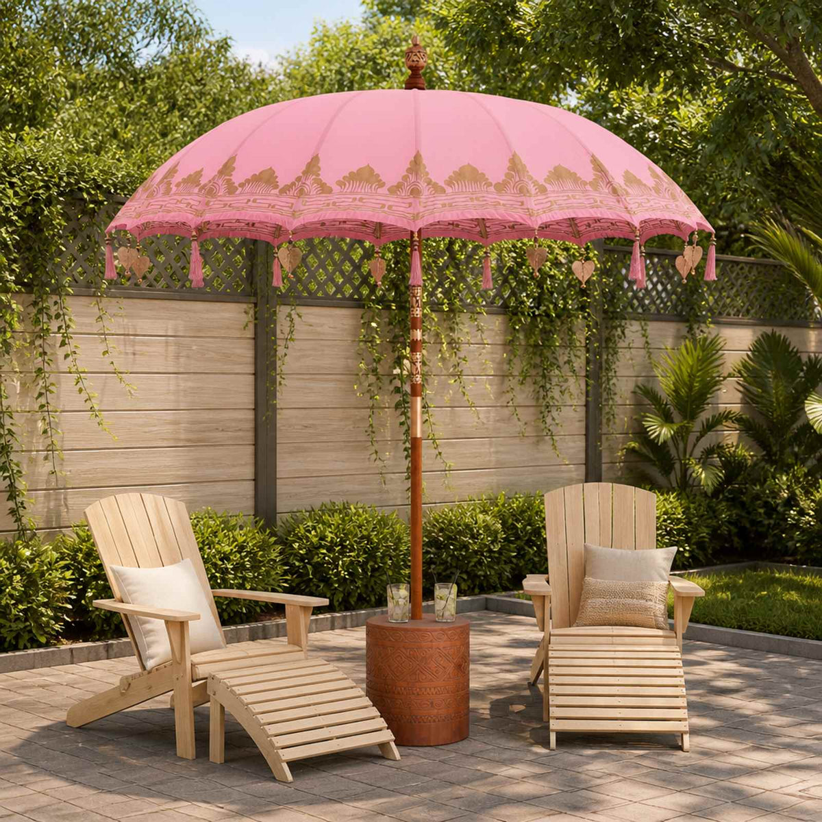 vidaXL Baliński Parasol z Bazą Różowy i Brązowy Ø 210-220 cm