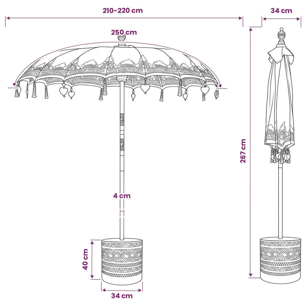 vidaXL Baliński Parasol z Bazą 2 szt. różowy