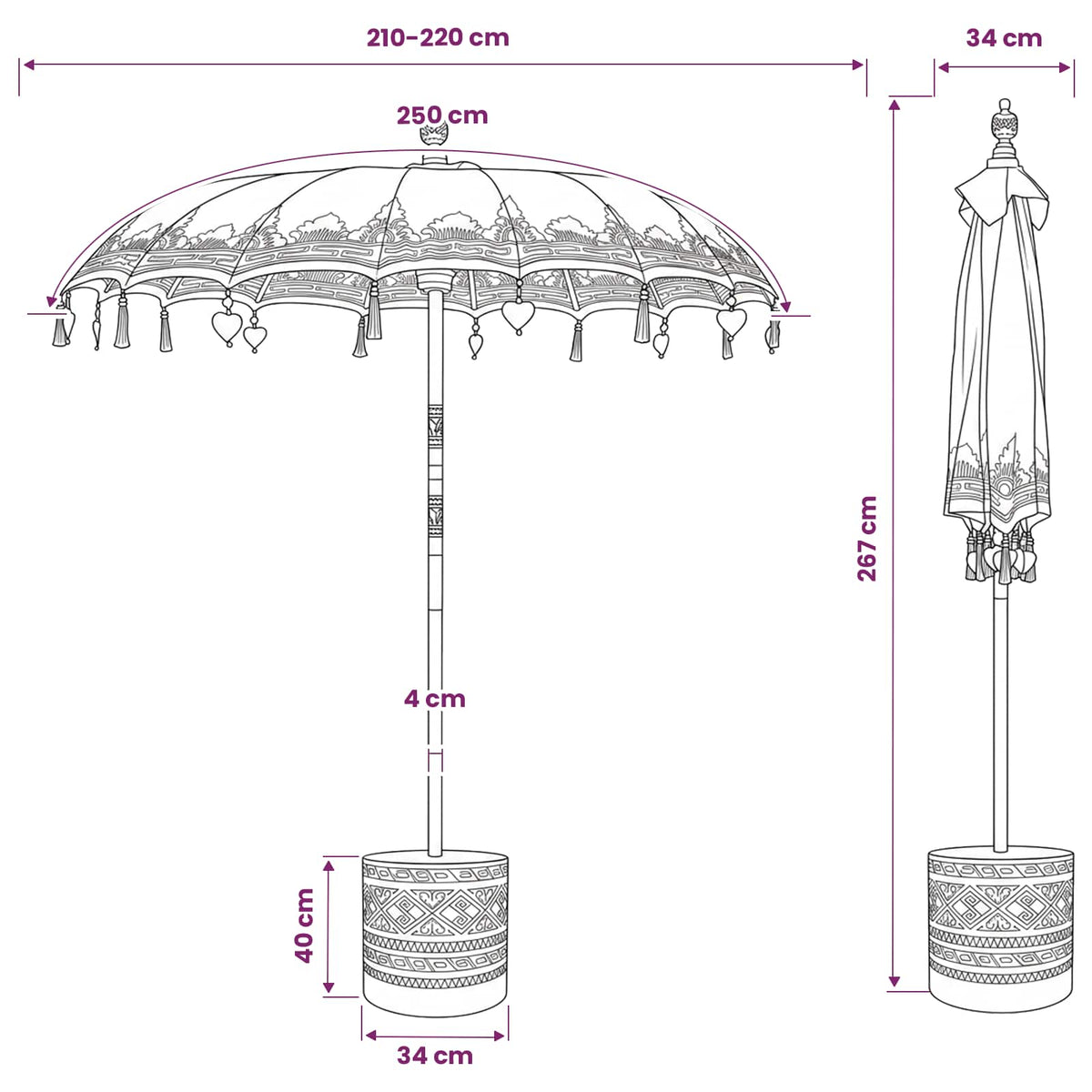 vidaXL Baliński Parasol z Bazą 2 szt. różowy