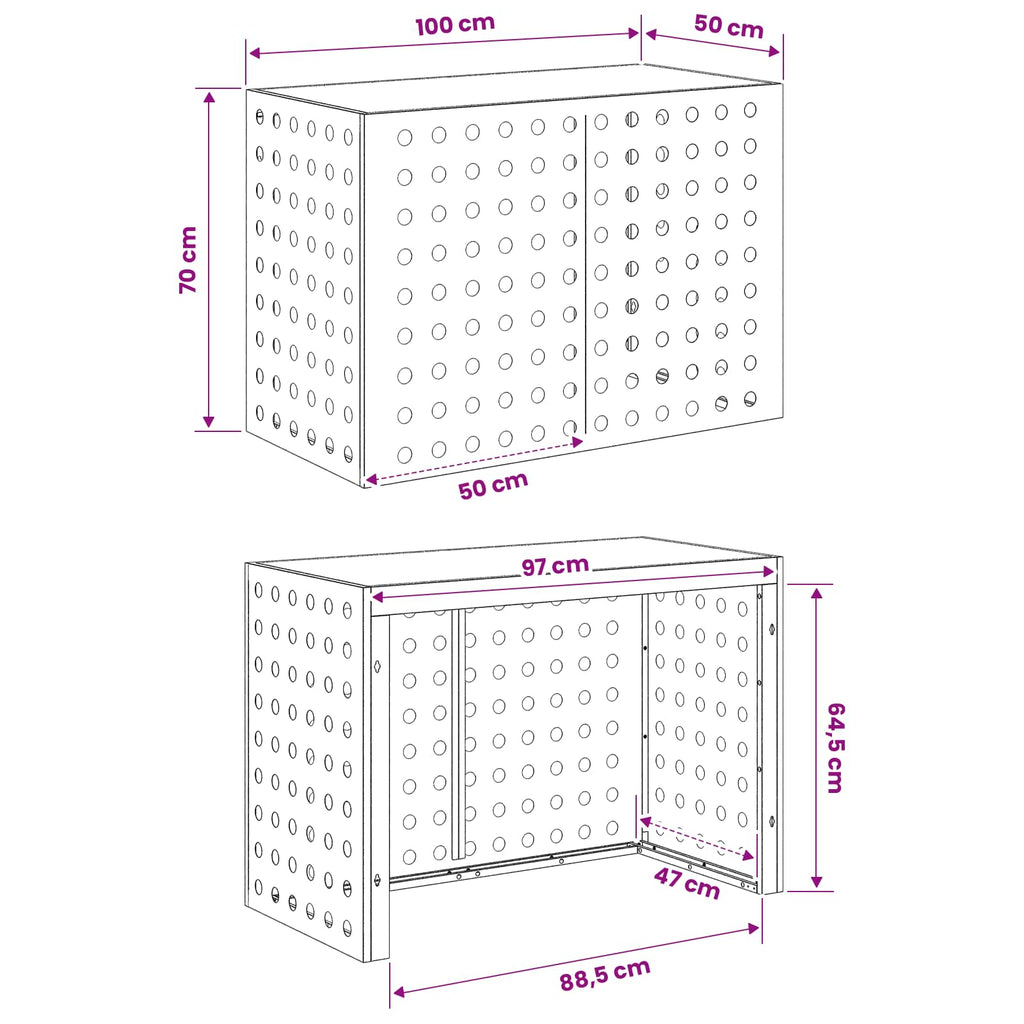 vidaXL Pokrywa do klimatyzatora Czarny 100 x 50 x 70 cm Stal
