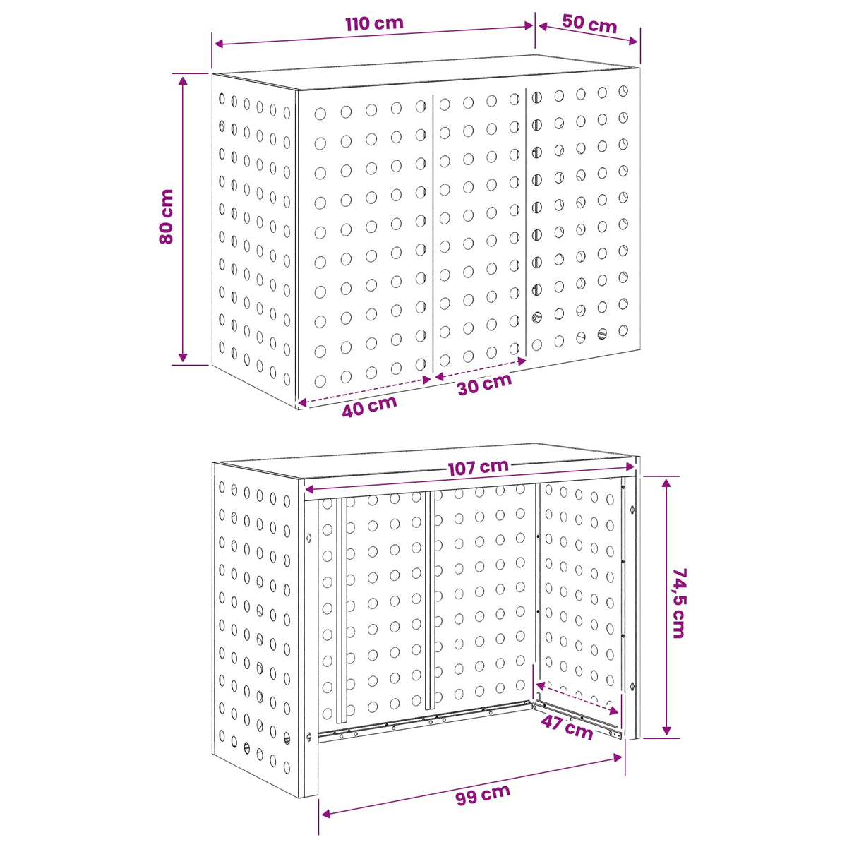 vidaXL Pokrywa do klimatyzatora Czarny 110 x 50 x 80 cm Stal