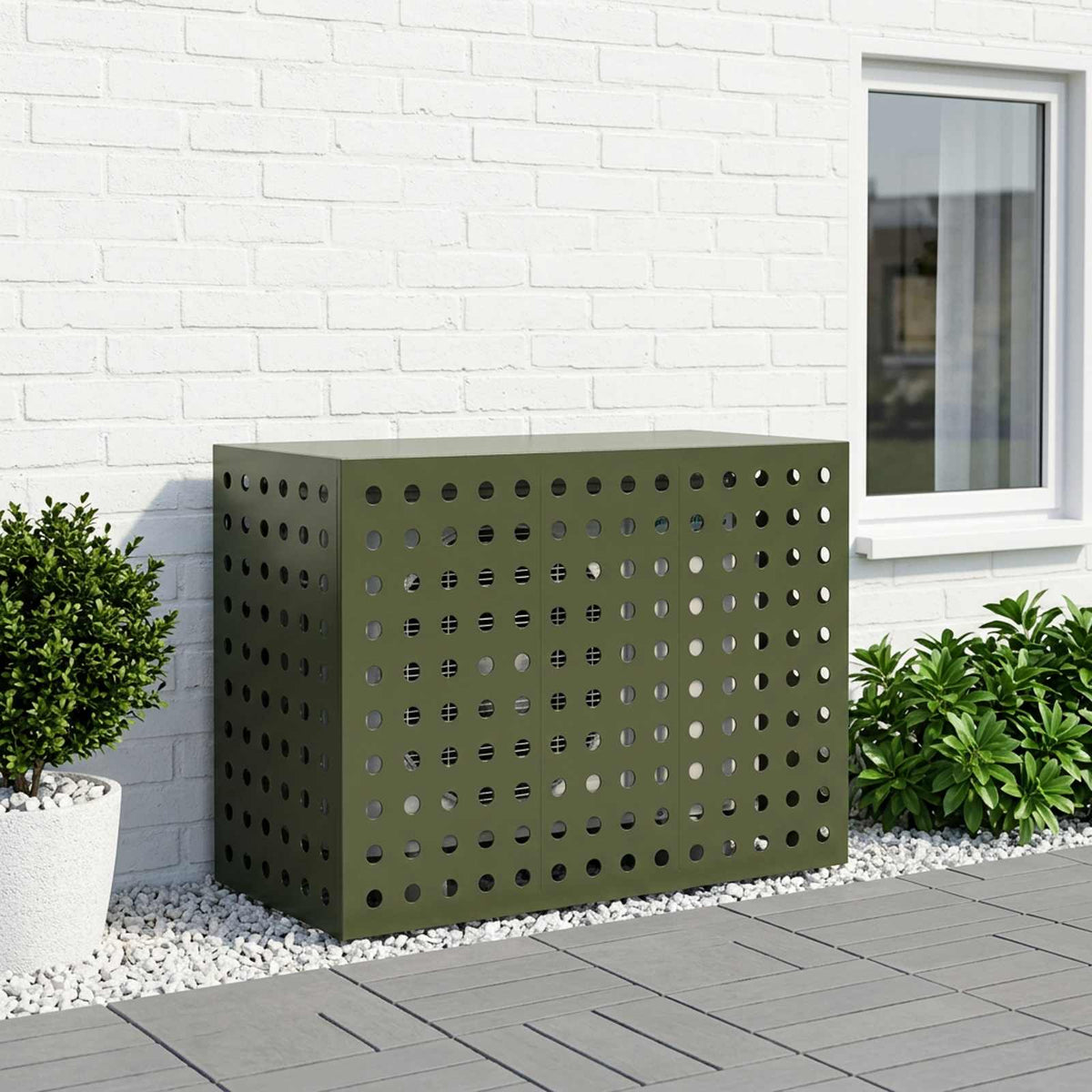 vidaXL Pokrywa do klimatyzatora Oliwkowy zielony 110 x 50 x 80 cm Stal
