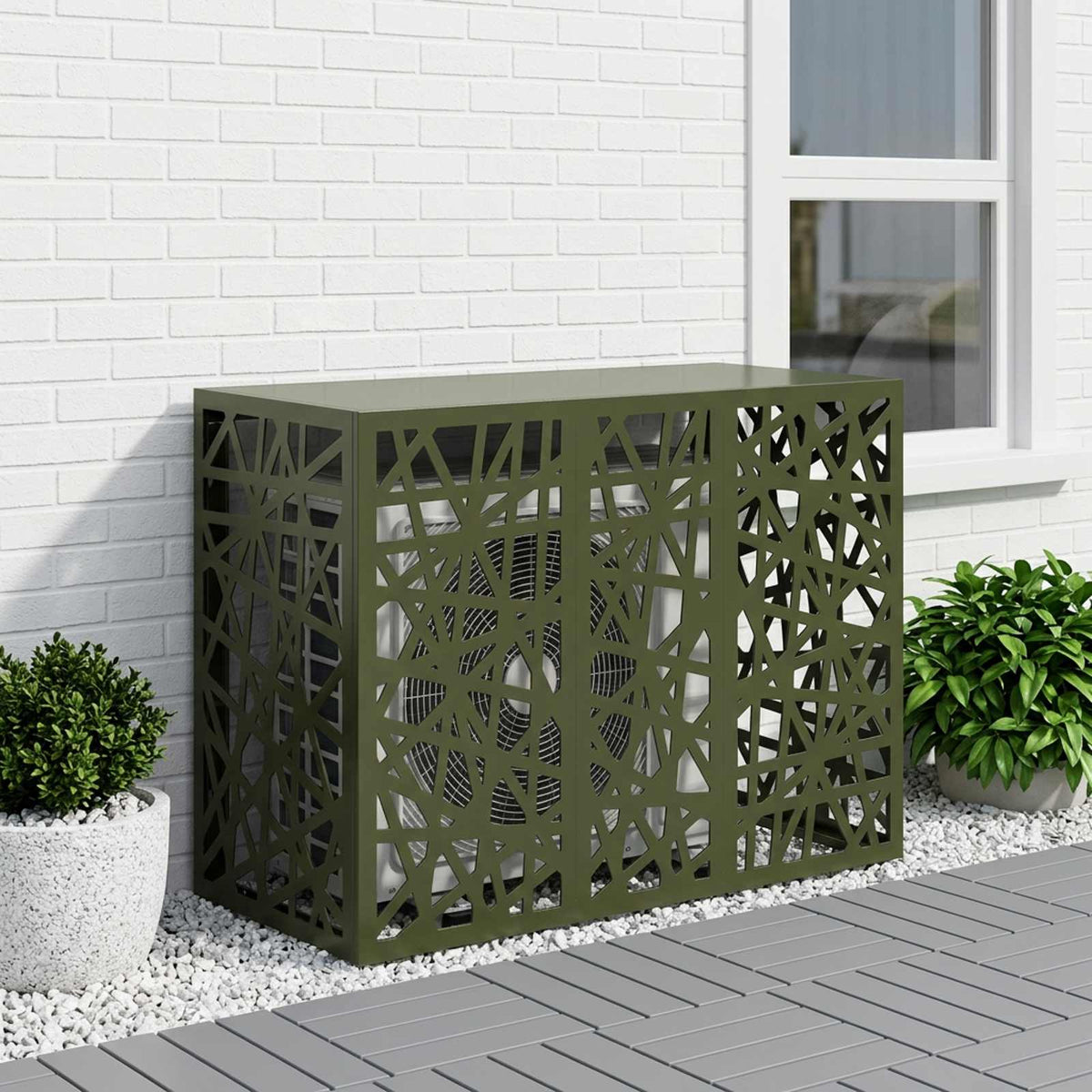 vidaXL Pokrywa do klimatyzatora Oliwkowy zielony 110 x 50 x 80 cm Stal