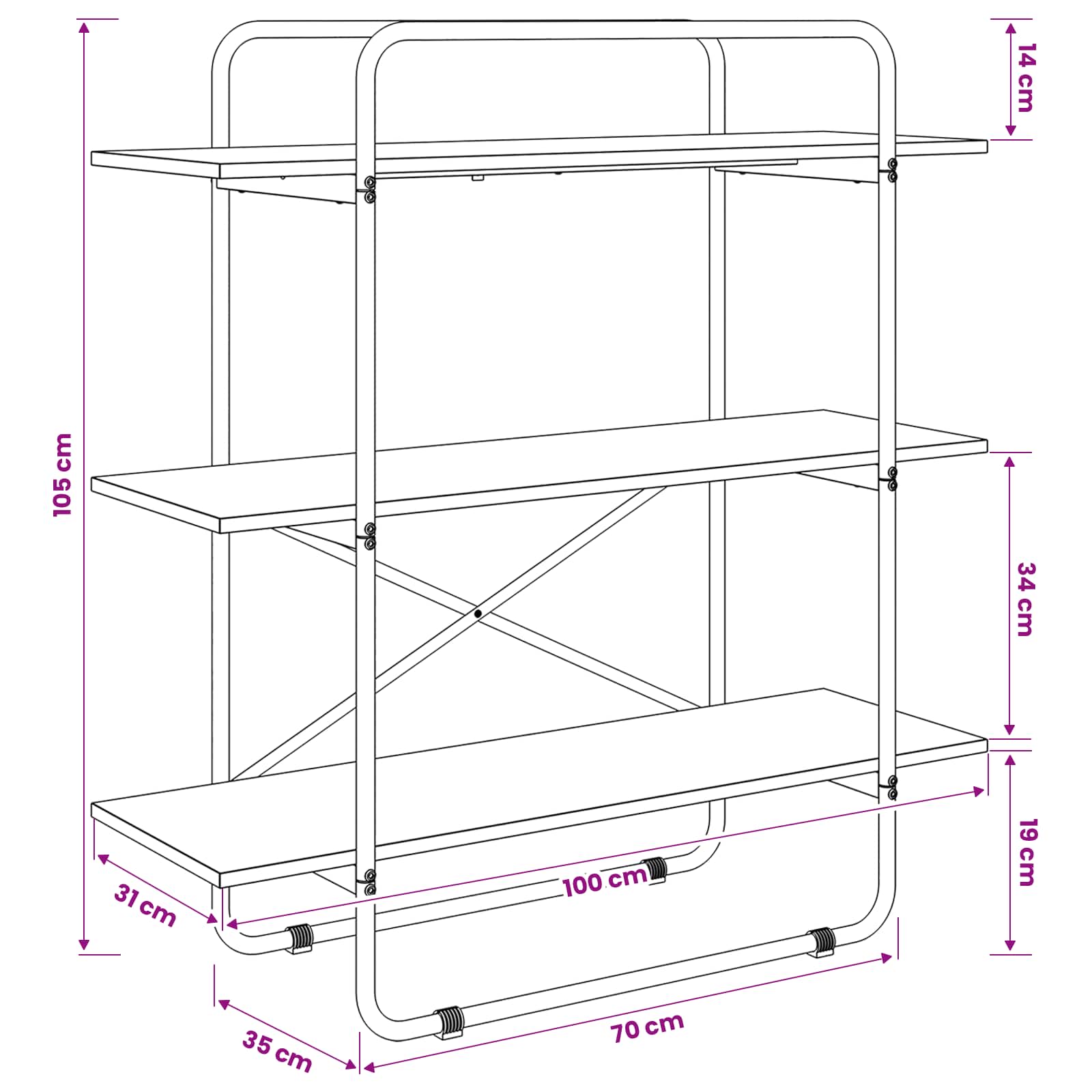 vidaXL Regał na książki 3 poziomów 100 x 35 x 105 cm PB dąb Sonoma