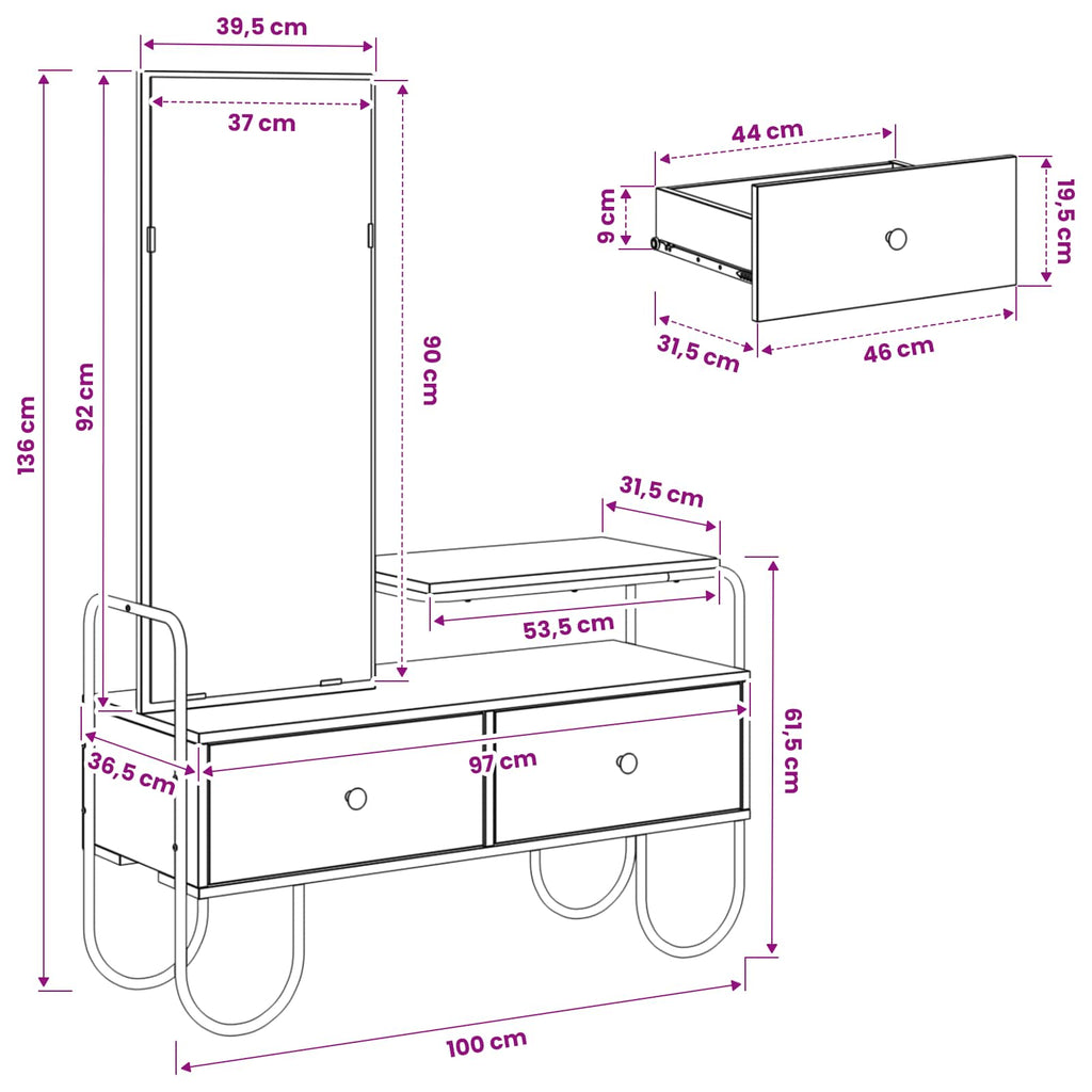 vidaXL Toaletka Czarny dąb 100 x 36,5 x 136 cm Drewno inżynieryjne