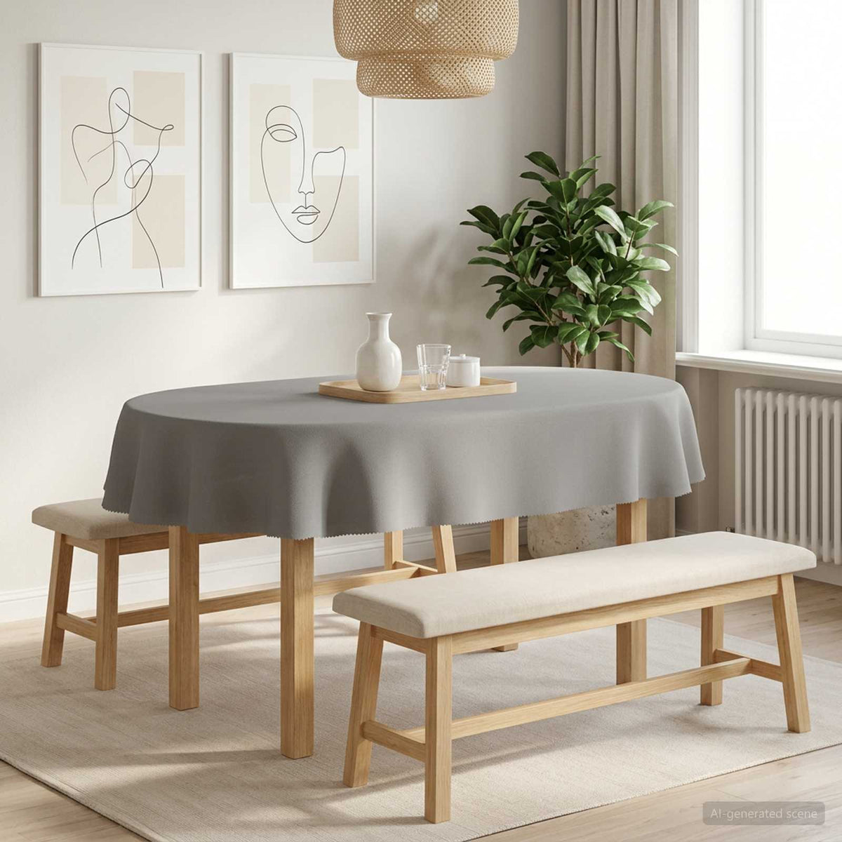 vidaXL Obrus stołowy Owalny jasnoszary 160 x 220 cm Poliester