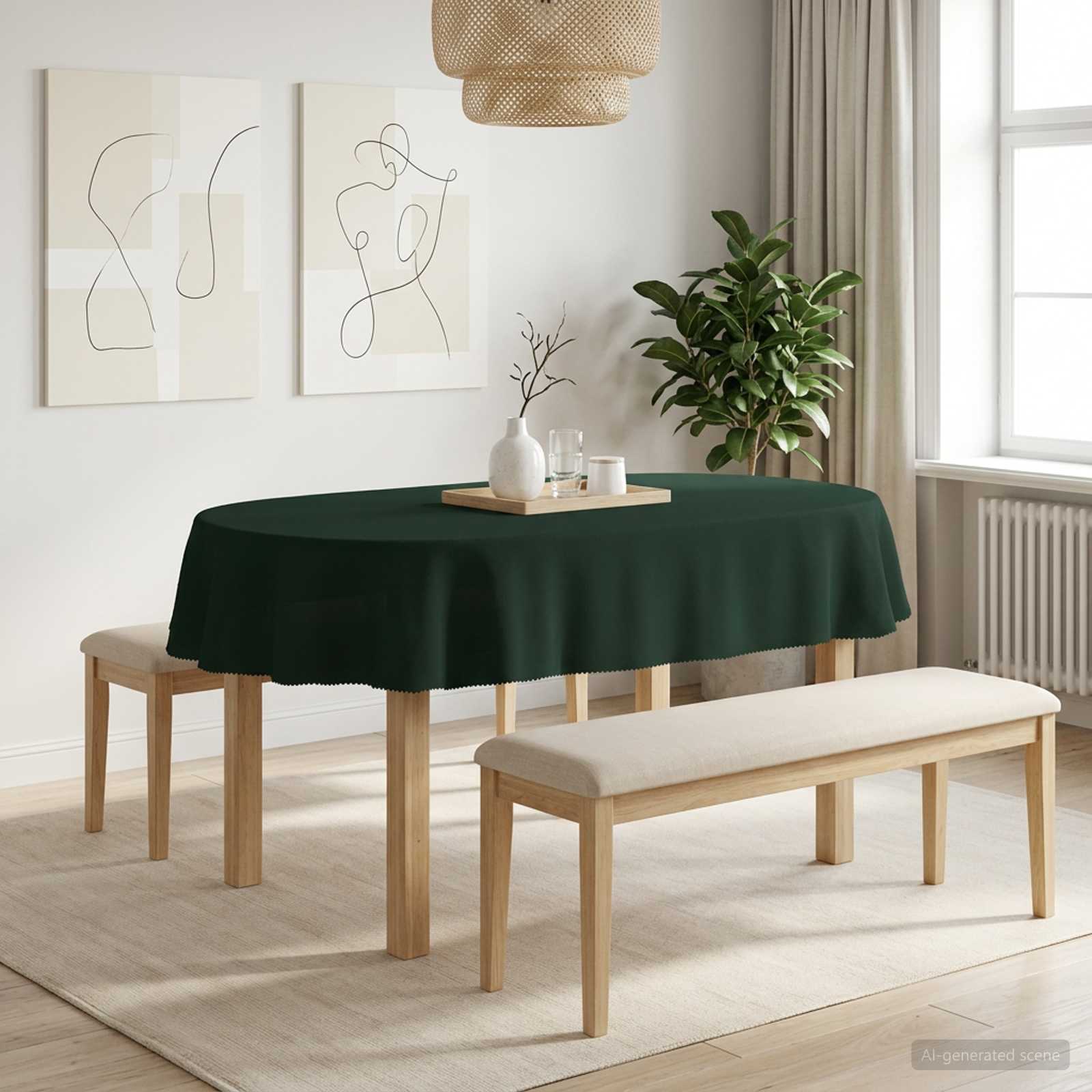 vidaXL Obrus stołowy Owalny Ciemnozielony 160 x 220 cm Poliester
