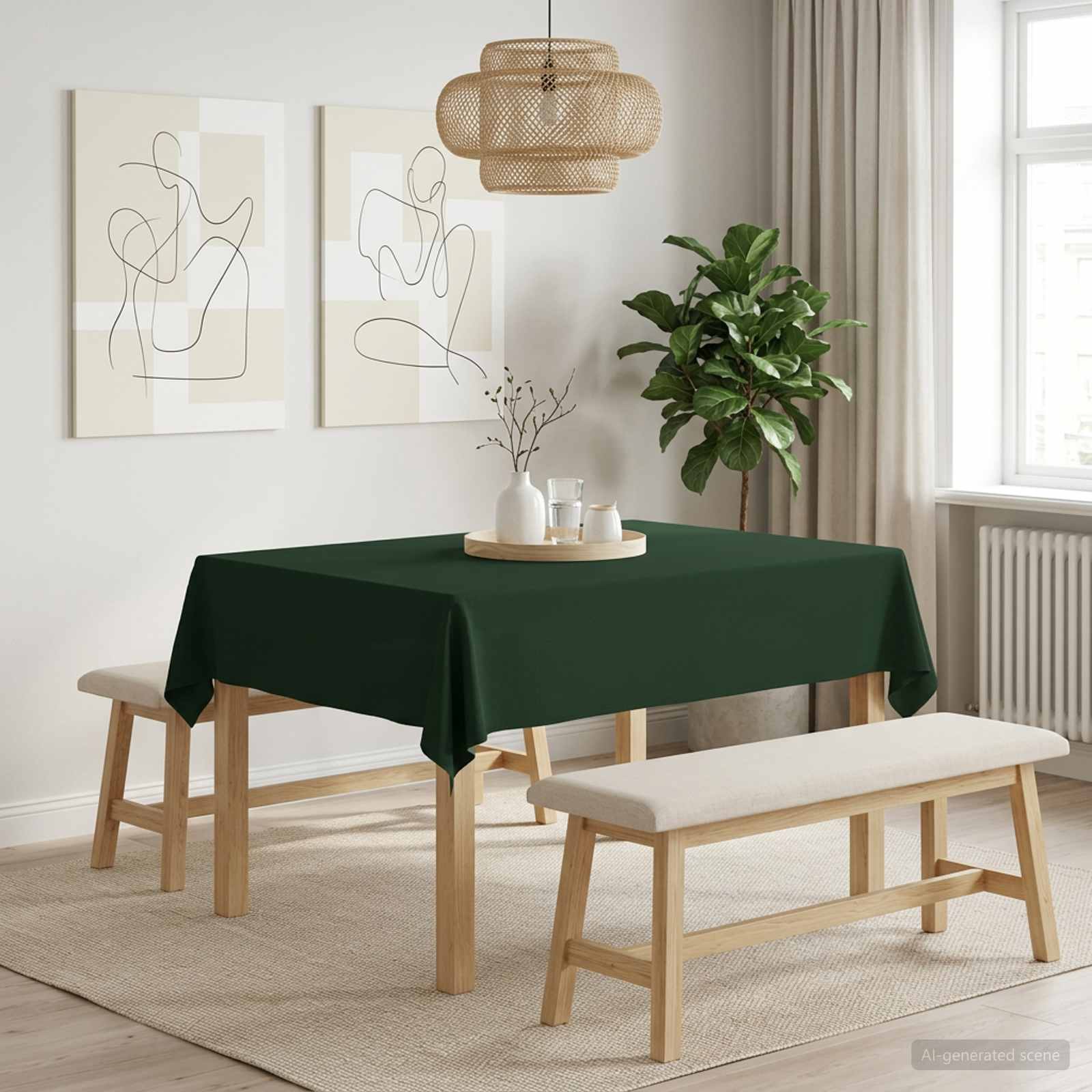vidaXL Obrus stołowy Prostokątny Ciemnozielony 140 x 160 cm