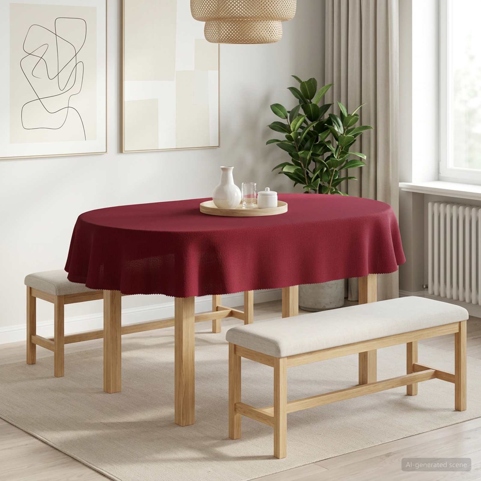 vidaXL Obrus stołowy Owalny Czerwone wino 130 x 220 cm