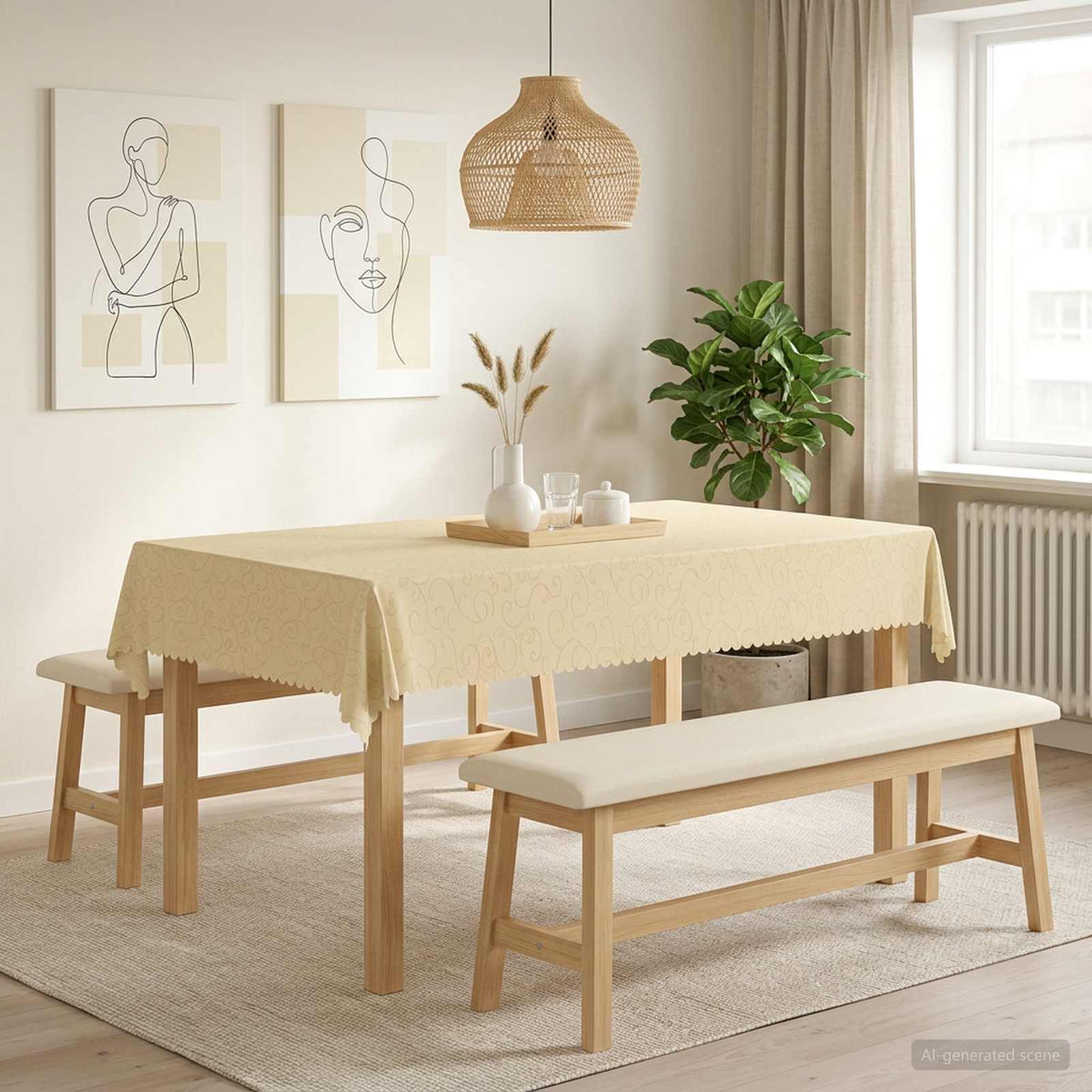 vidaXL Obrus stołowy Prostokątny kremowobiały 140 x 260 cm