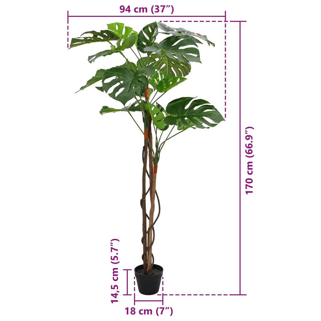 vidaXL Sztuczna Roślina Monstera zielony 94 x 18 x 170 cm