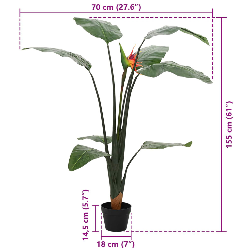 vidaXL Sztuczna roślina Strelitzia zielony 70 x 18 x 155 cm