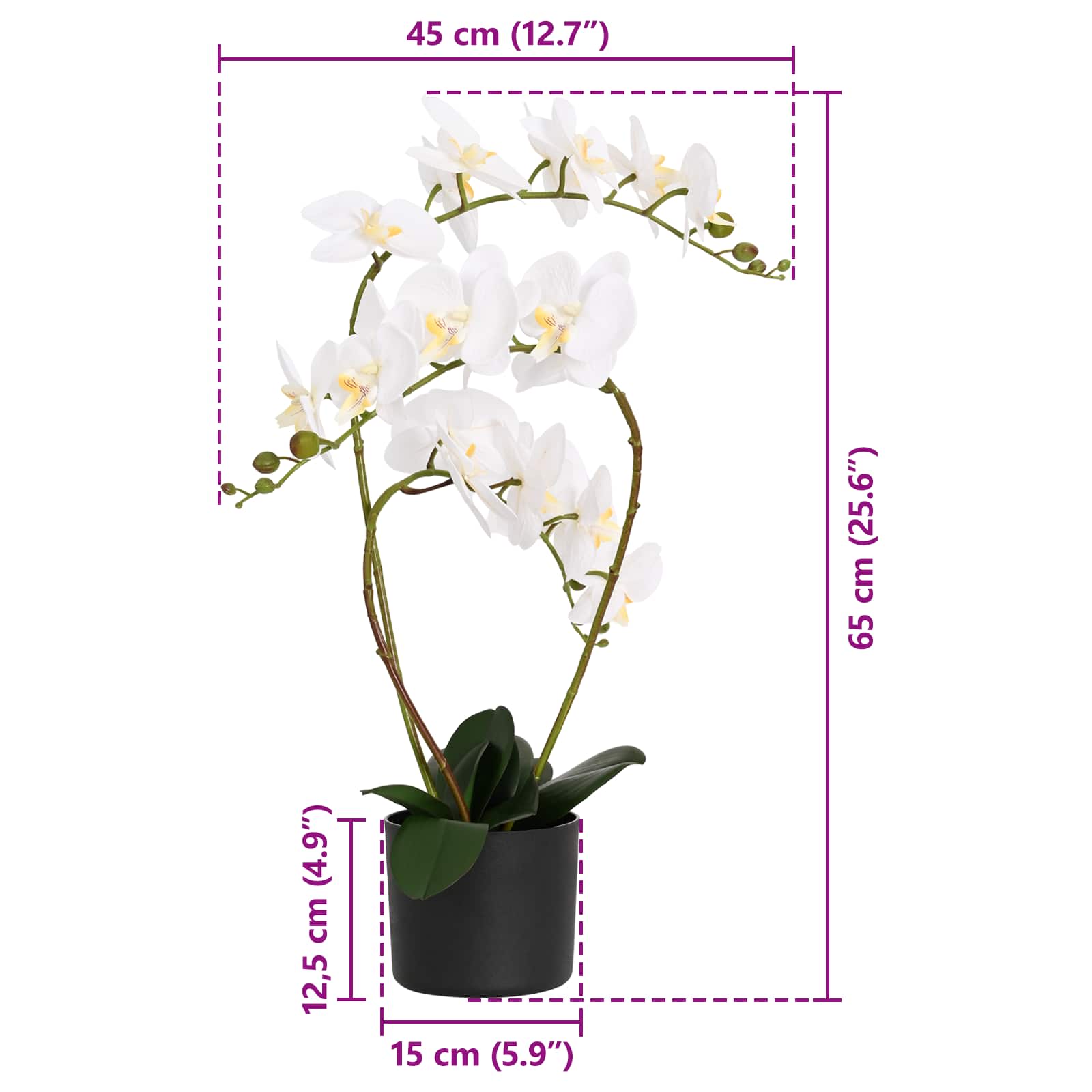 vidaXL Sztuczny kwiat orchidei w doniczce Biały 45 x 15 x 65 cm