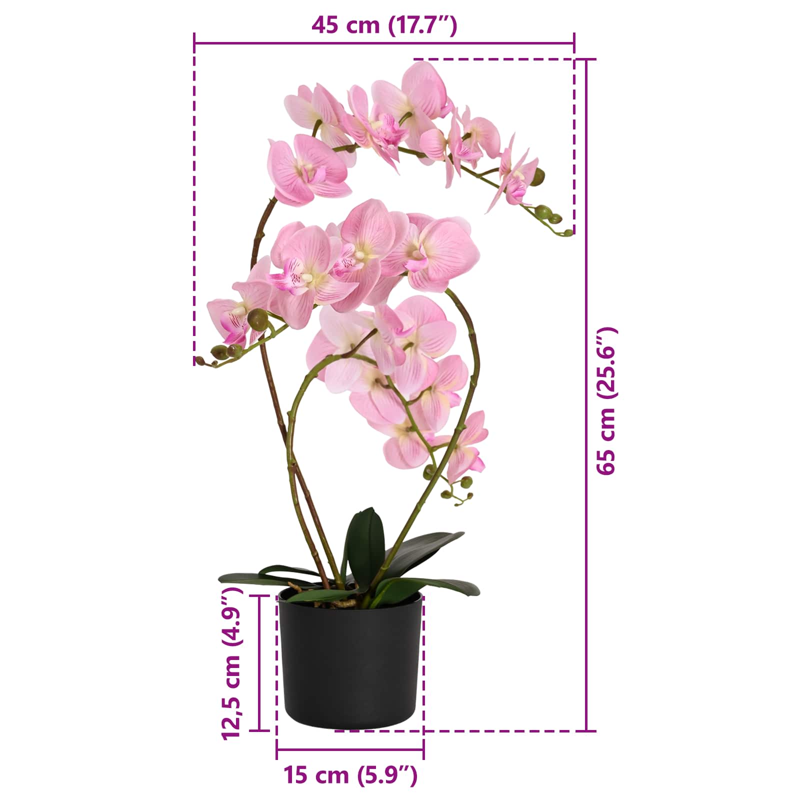 vidaXL Sztuczny kwiat orchidei w doniczce różowy 45 x 15 x 65 cm