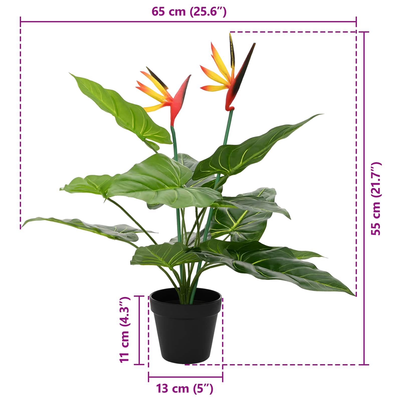 vidaXL Sztuczna roślina Strelitzia zielony 65 x 13 x 55 cm