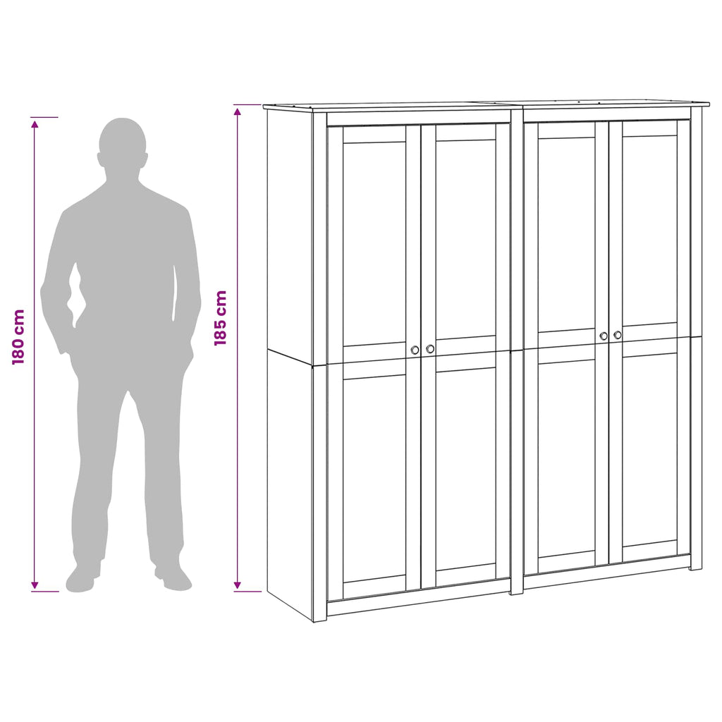 vidaXL Garderoba PANAMA Miód 169 x 50 x 185 cm Lite drewno sosnowe