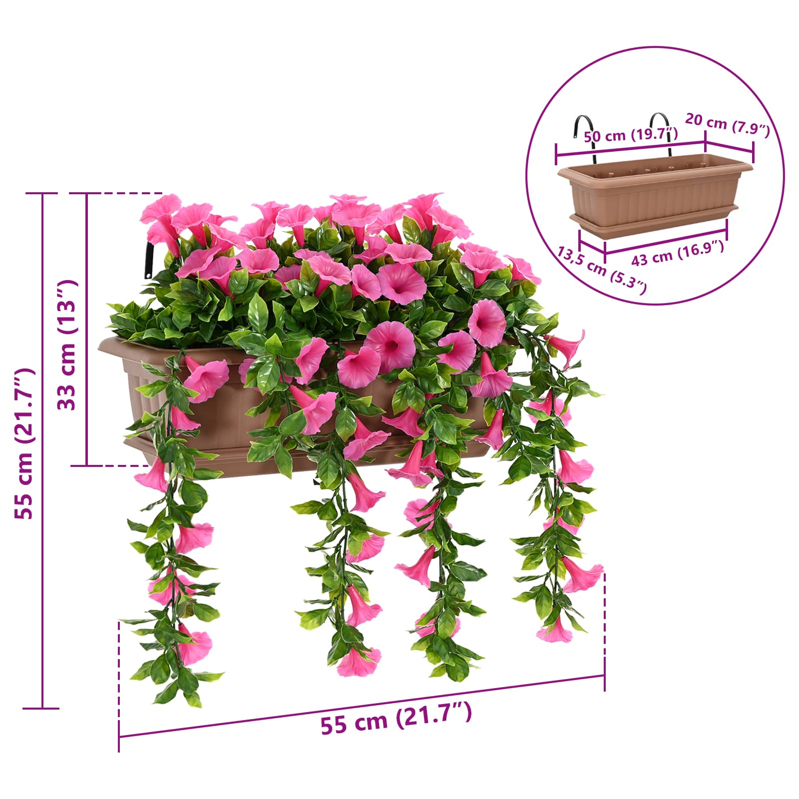 vidaXL Sztuczne Kwiaty Purpurowy czerwony 55 x 20 x 55 cm PE i stal