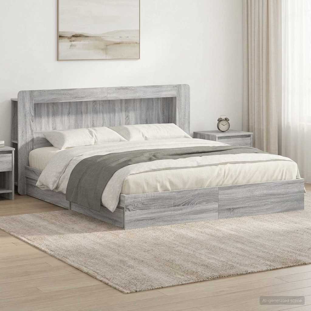 vidaXL Rama łóżka z przechowywaniem Szary Sonoma 200 x 200 cm