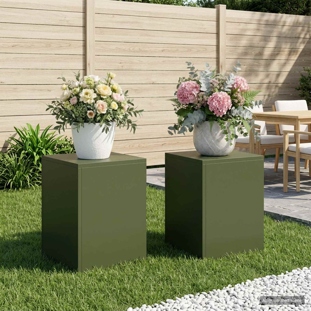 vidaXL Stojak na rośliny 2 pcs Oliwkowy zielony 30 x 30 x 40 cm Stal