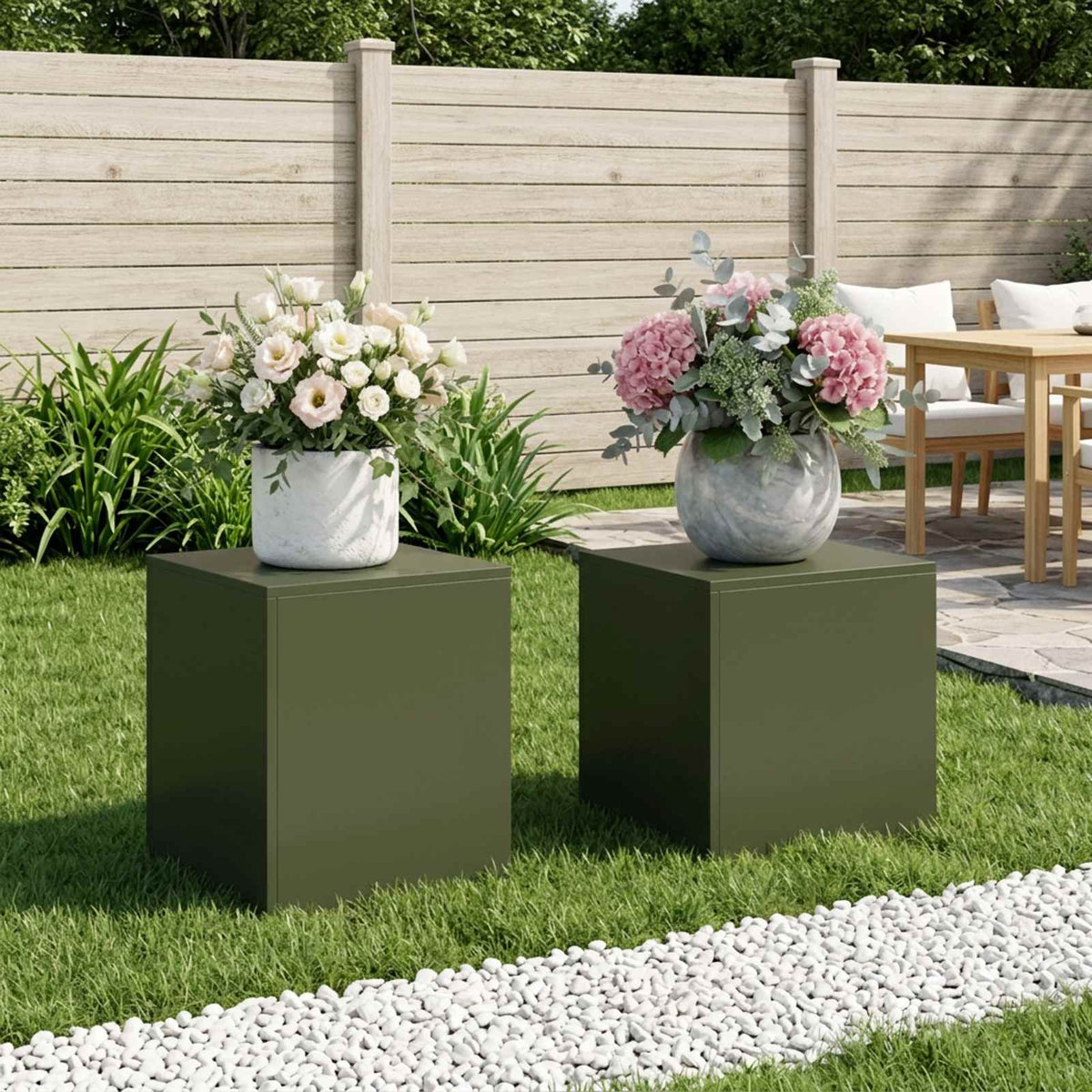 vidaXL Stojak na rośliny 2 pcs Oliwkowy zielony 40 x 40 x 40 cm Stal