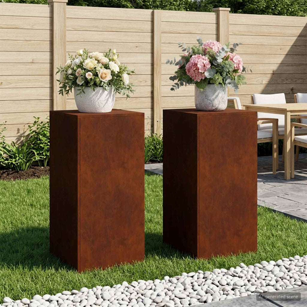 vidaXL Stojak na rośliny 2 pcs Rdzawy 40 x 40 x 80 cm Stal kortenowska