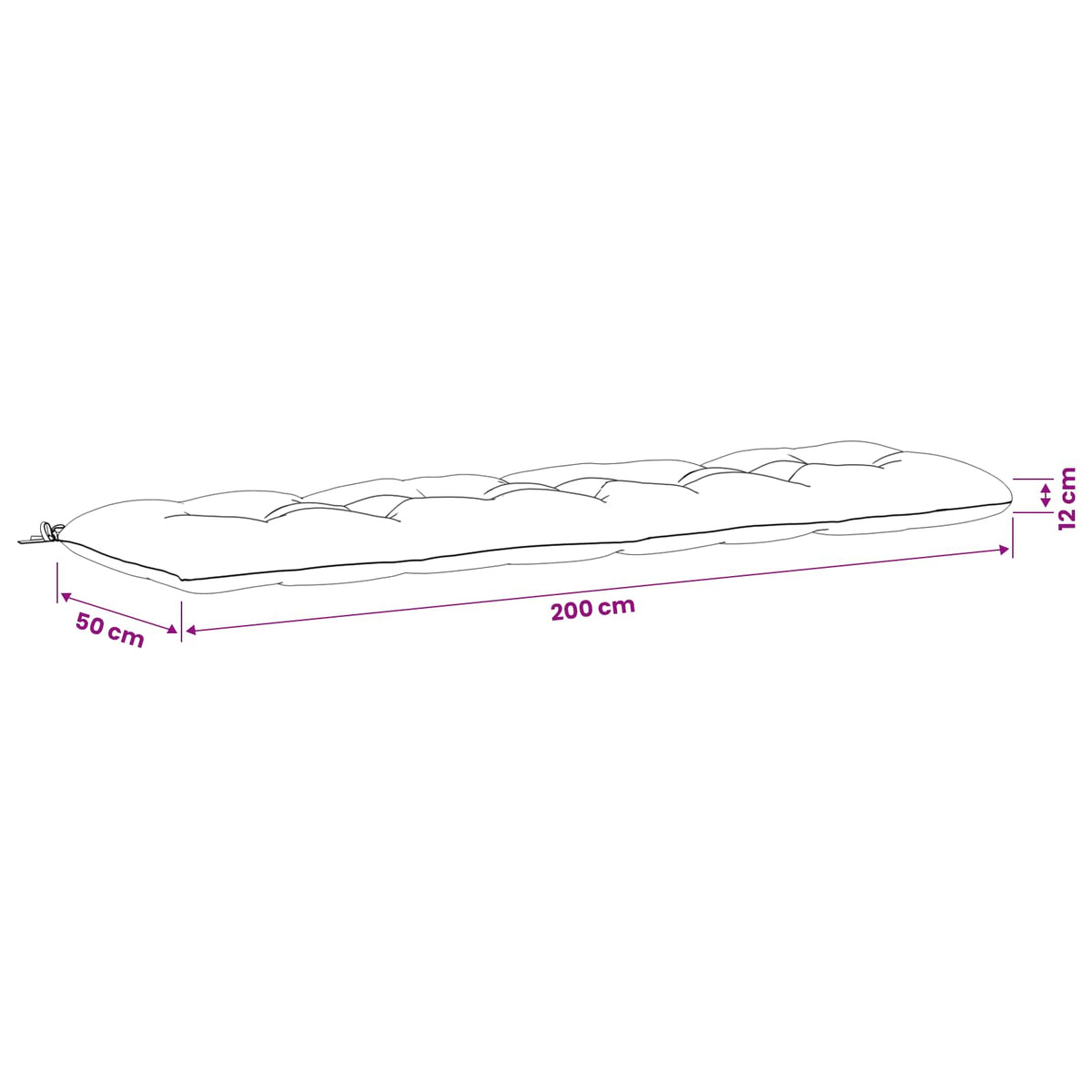 vidaXL Poduszka na ławkę VIANEN 100% poliester Czarny 200 x 50 x 12 cm