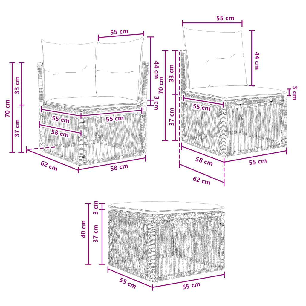 vidaXL Zestaw Sof na Ogród 3 szt. 3-Liczba miejsc Czarny polirattan