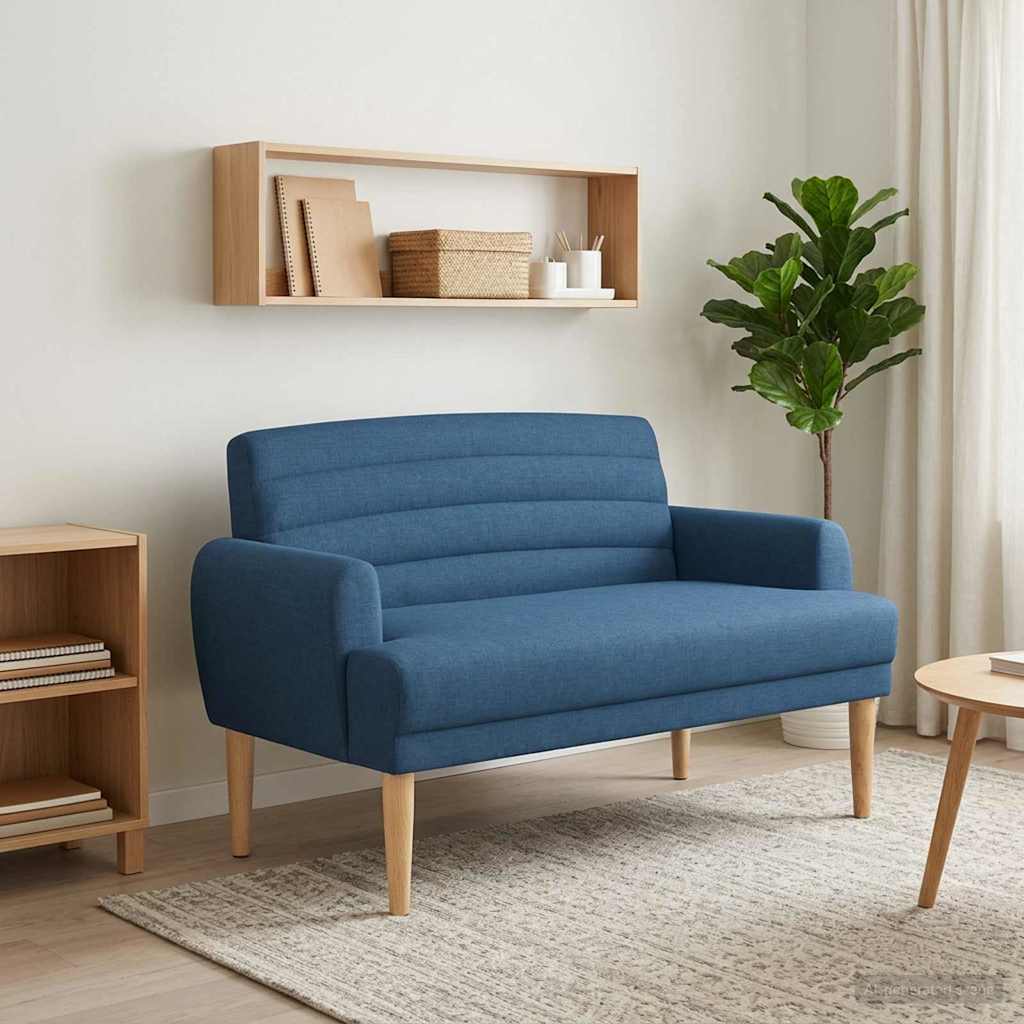 vidaXL Sofa dwuosobowa z guzikowym pikowaniem niebieski tkanina