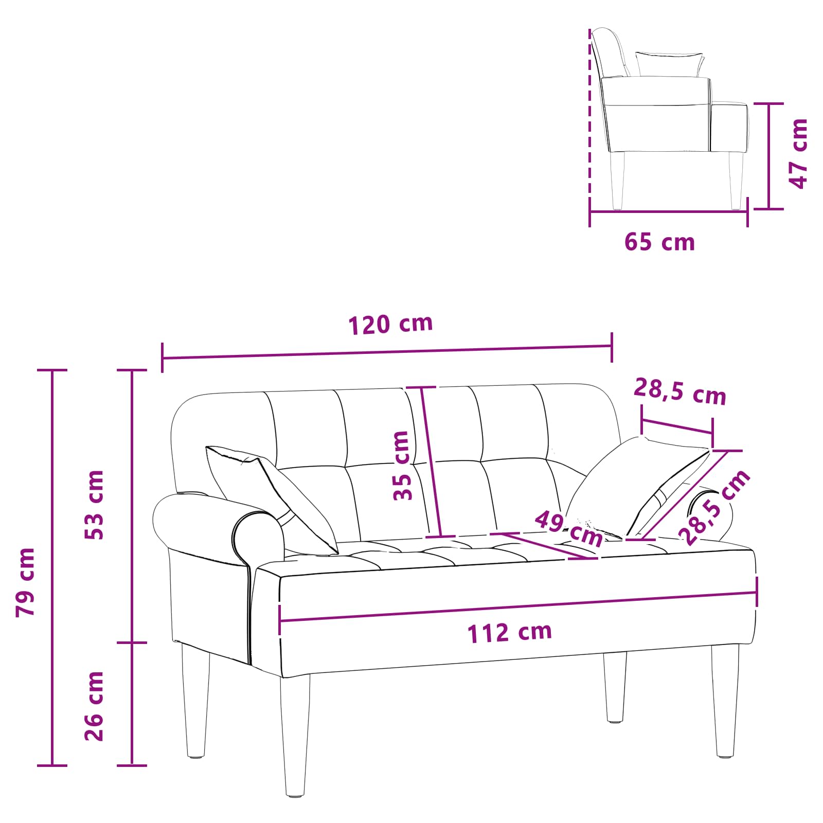 vidaXL Sofa dwuosobowa z guzikowym pikowaniem niebieski tkanina