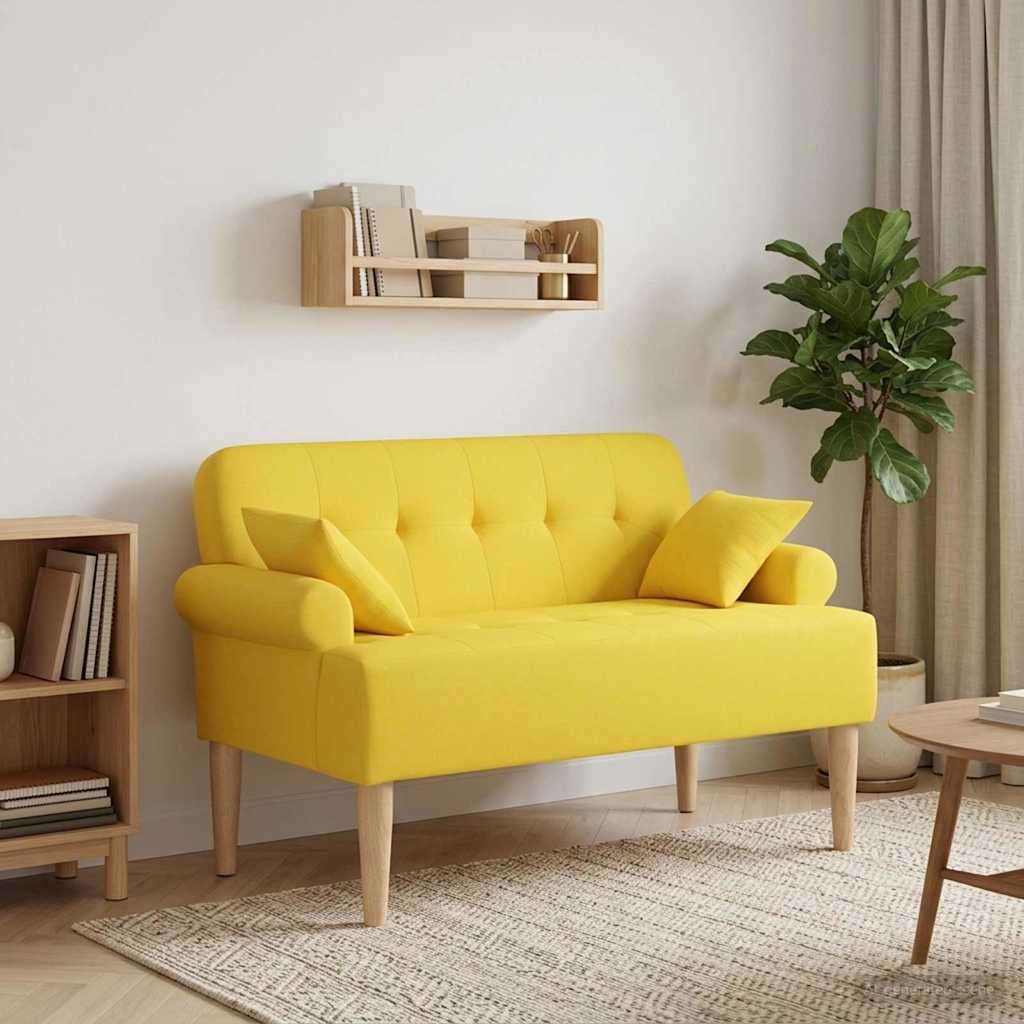 vidaXL Sofa dwuosobowa z guzikowym pikowaniem Jasnożółty tkanina
