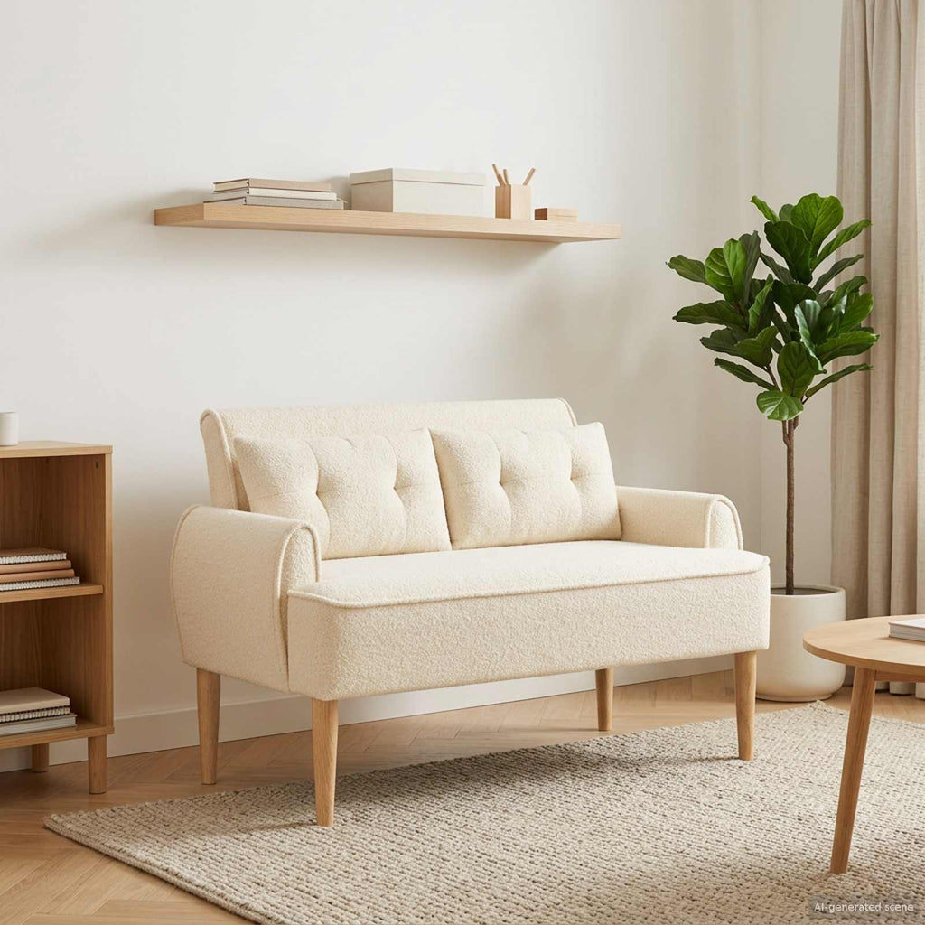 vidaXL Sofa dwuosobowa z guzikowym pikowaniem kremowy 117 x 67 x 77 cm