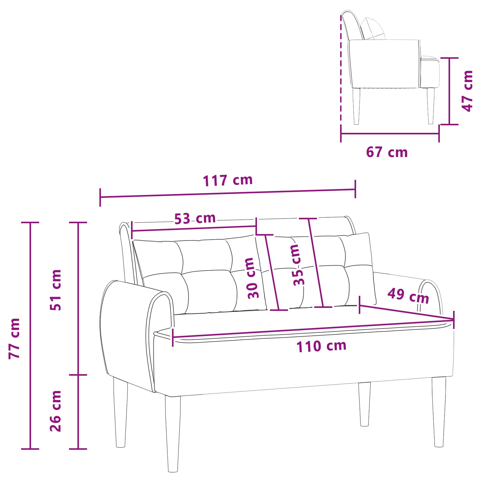 vidaXL Sofa dwuosobowa z guzikowym pikowaniem kremowy 117 x 67 x 77 cm