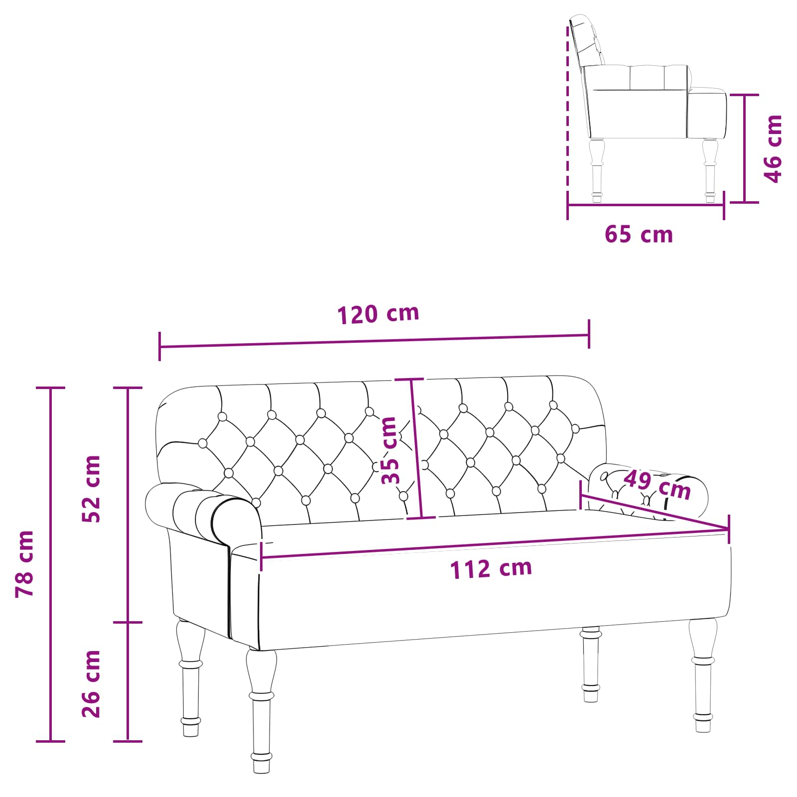 vidaXL Sofa dwuosobowa z guzikowym pikowaniem brązowy 120 x 65 x 78 cm