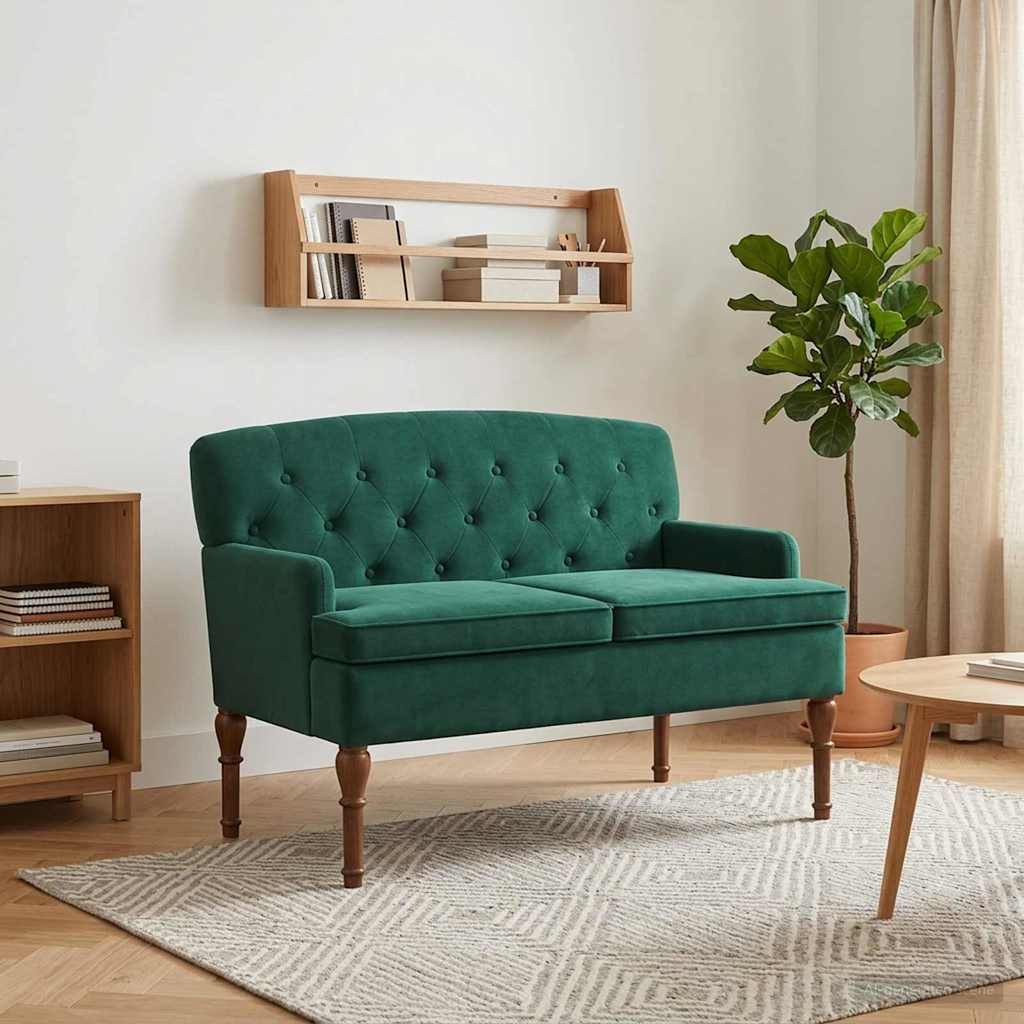 vidaXL Sofa dwuosobowa z guzikowym pikowaniem Ciemnozielony Welur