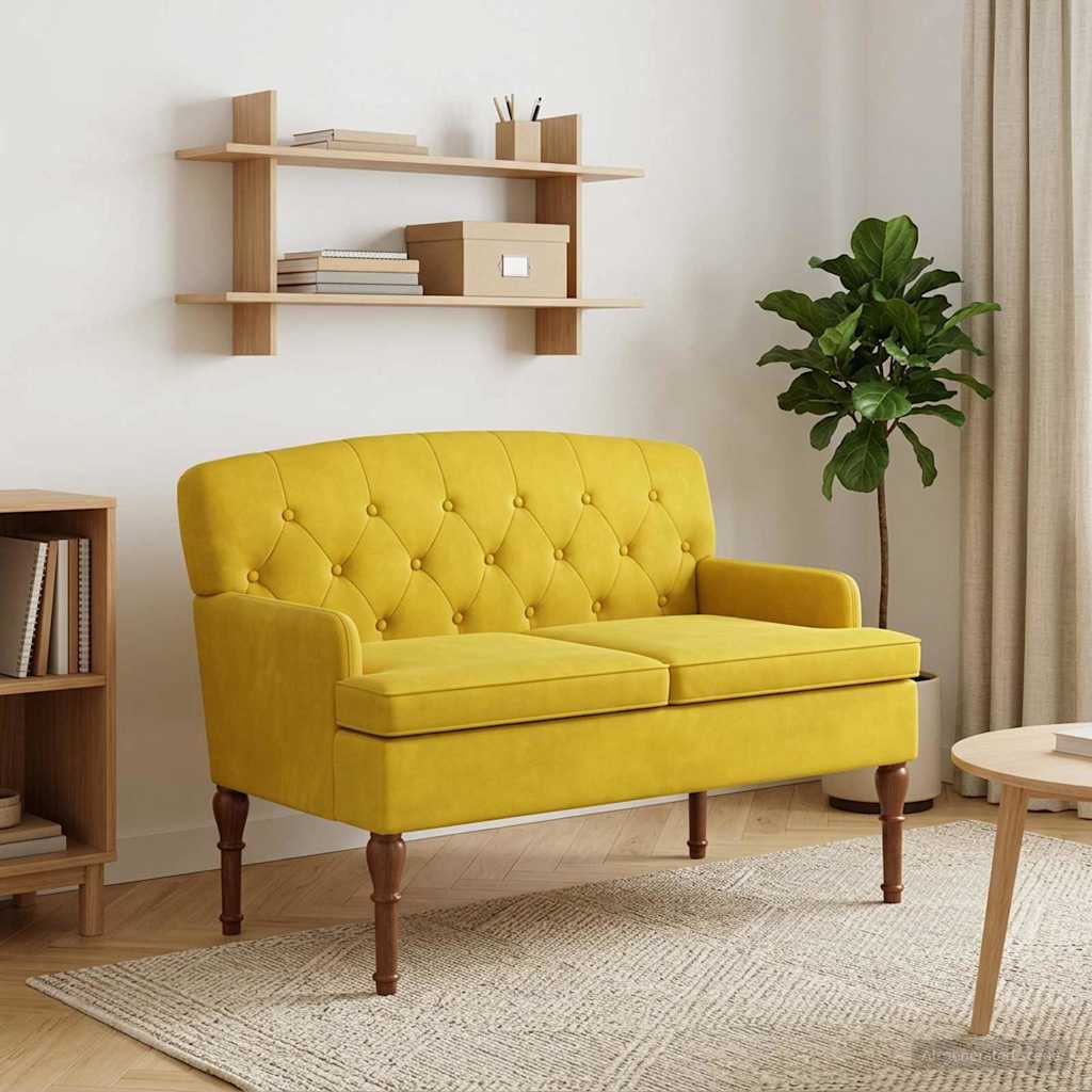 vidaXL Sofa dwuosobowa z guzikowym pikowaniem Jasnożółty Welur