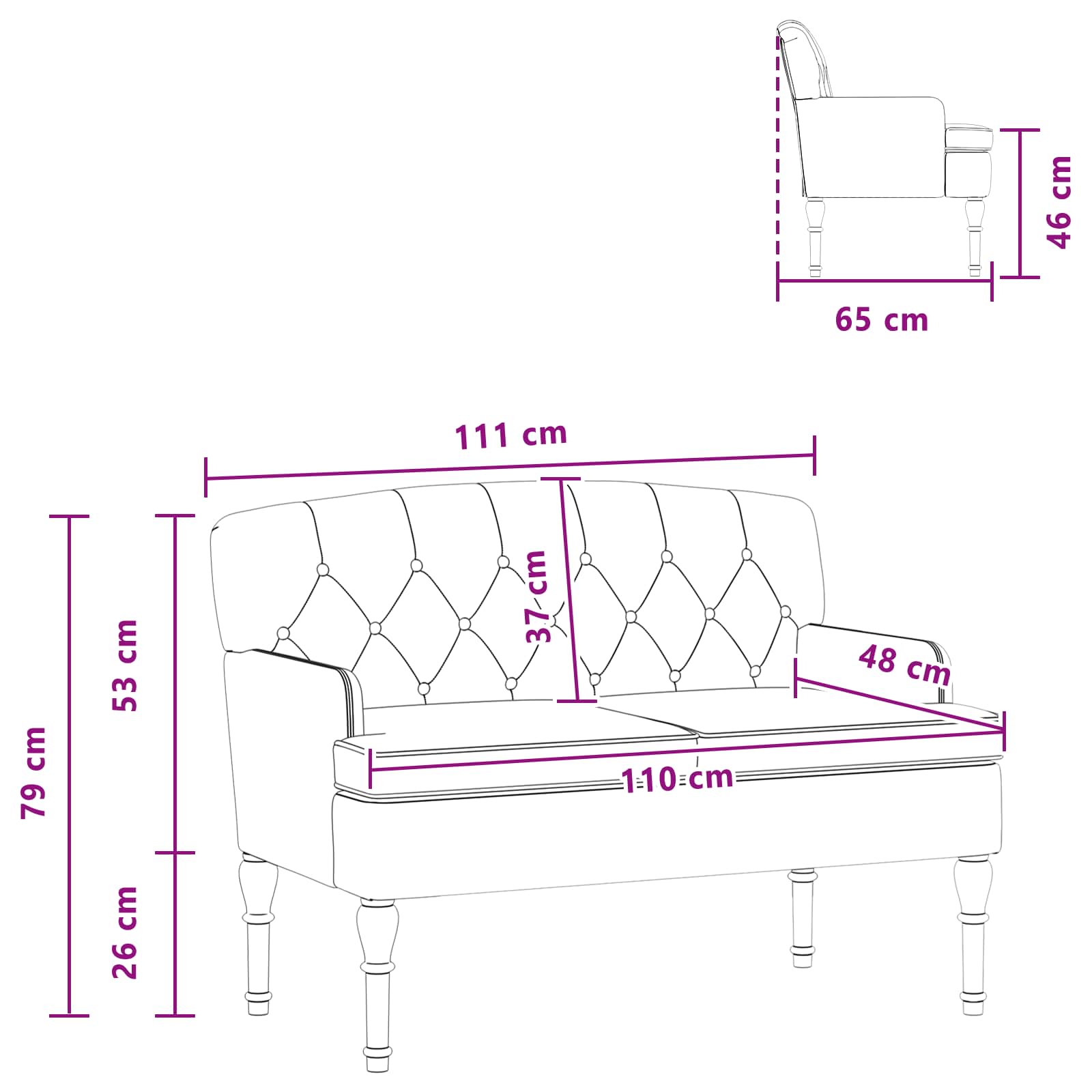 vidaXL Sofa dwuosobowa z guzikowym pikowaniem Jasnożółty Welur