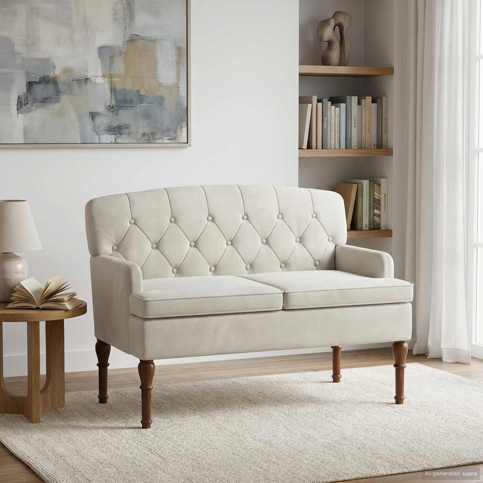 vidaXL Sofa dwuosobowa z guzikowym pikowaniem kremowy 111 x 65 x 79 cm