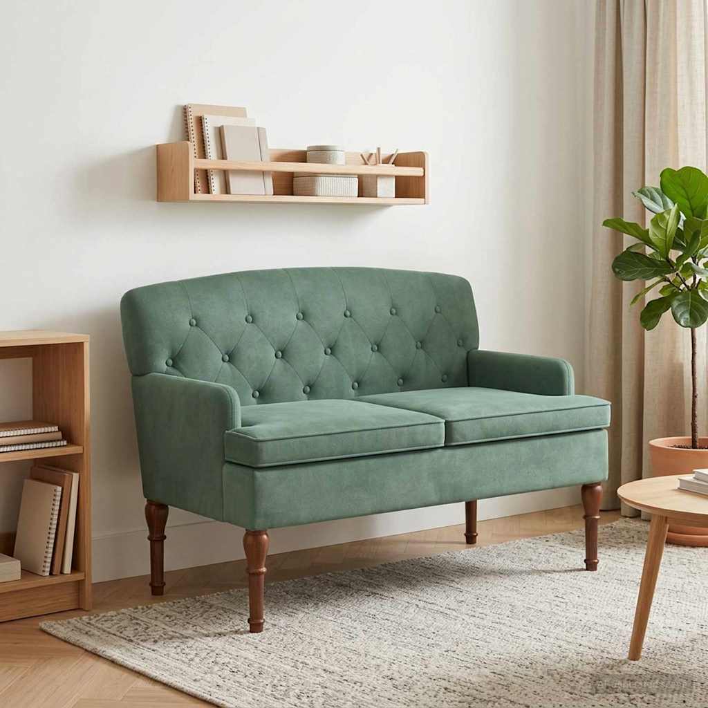 vidaXL Sofa dwuosobowa z guzikowym pikowaniem Zielony morski Welur