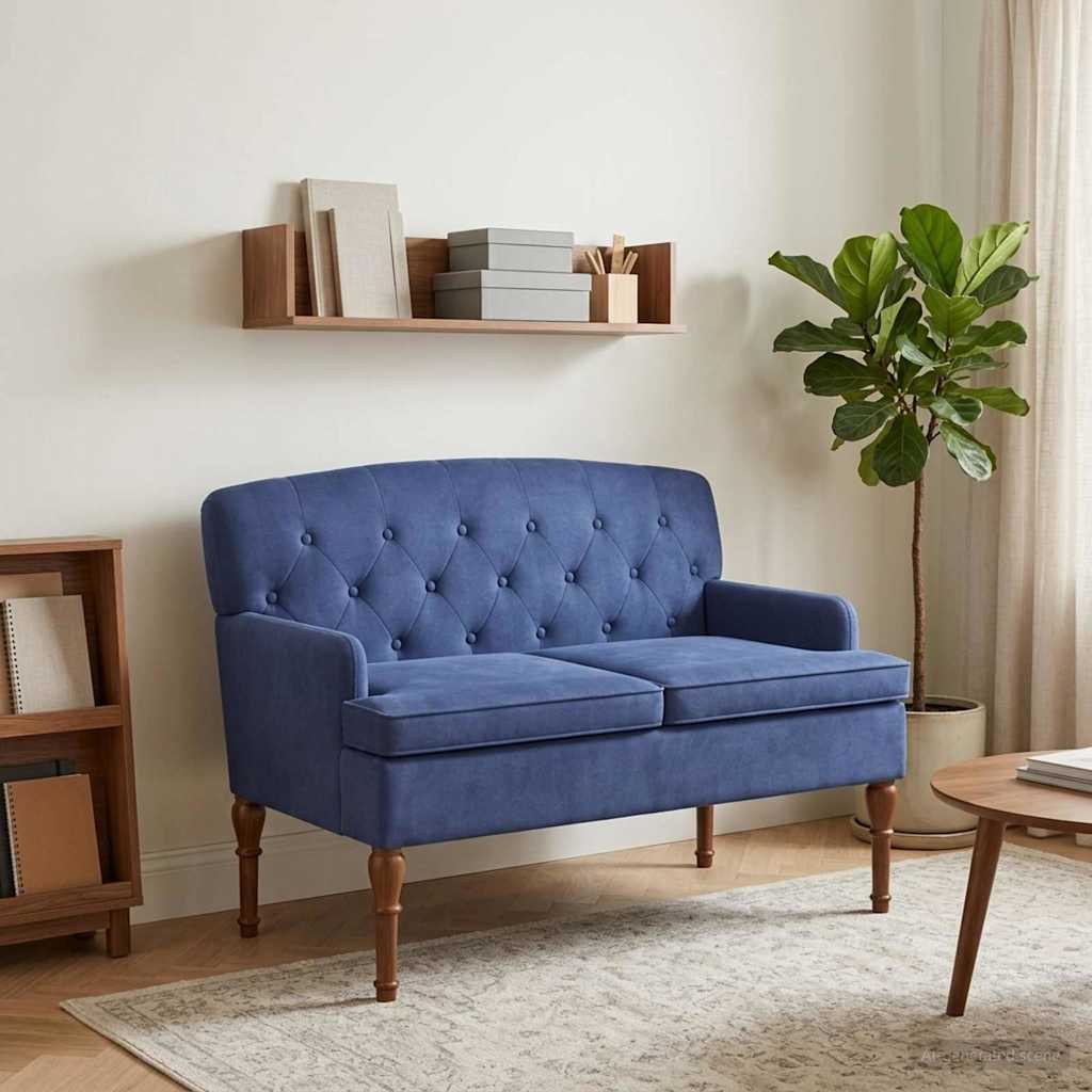 vidaXL Sofa dwuosobowa z guzikowym pikowaniem Niebieski policyjny