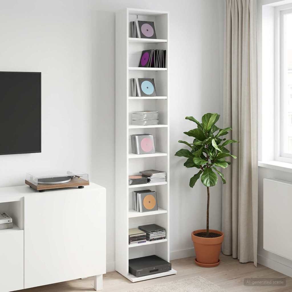 vidaXL Kabinet na płyty CD Biały 33 x 23,5 x 175 cm