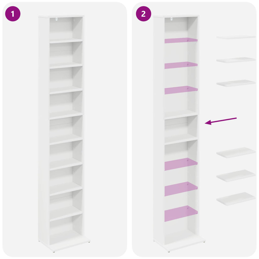 vidaXL Kabinet na płyty CD Biały 33 x 23,5 x 175 cm