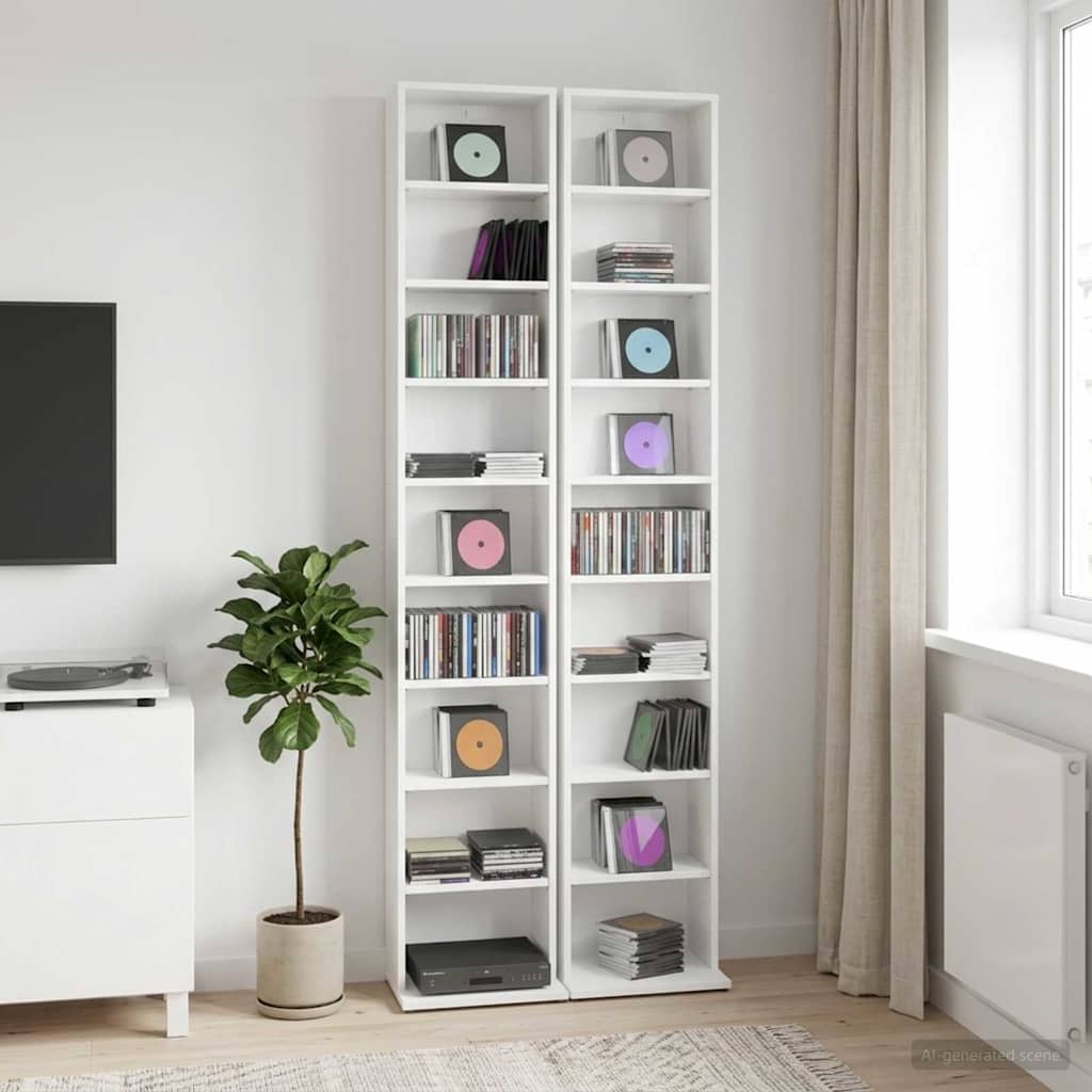 vidaXL Kabinet na płyty CD 2 szt. Biały 33 x 23,5 x 175 cm