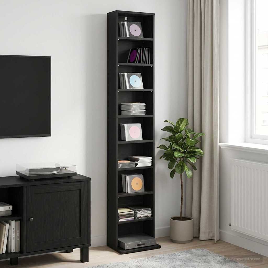 vidaXL Kabinet na płyty CD Czarny dąb 33 x 23,5 x 175 cm