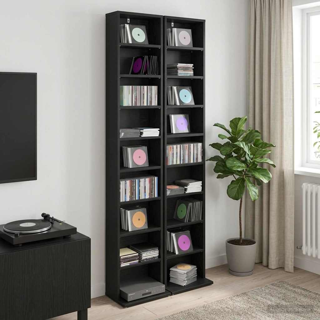 vidaXL Kabinet na płyty CD 2 szt. Czarny dąb 33 x 23,5 x 175 cm