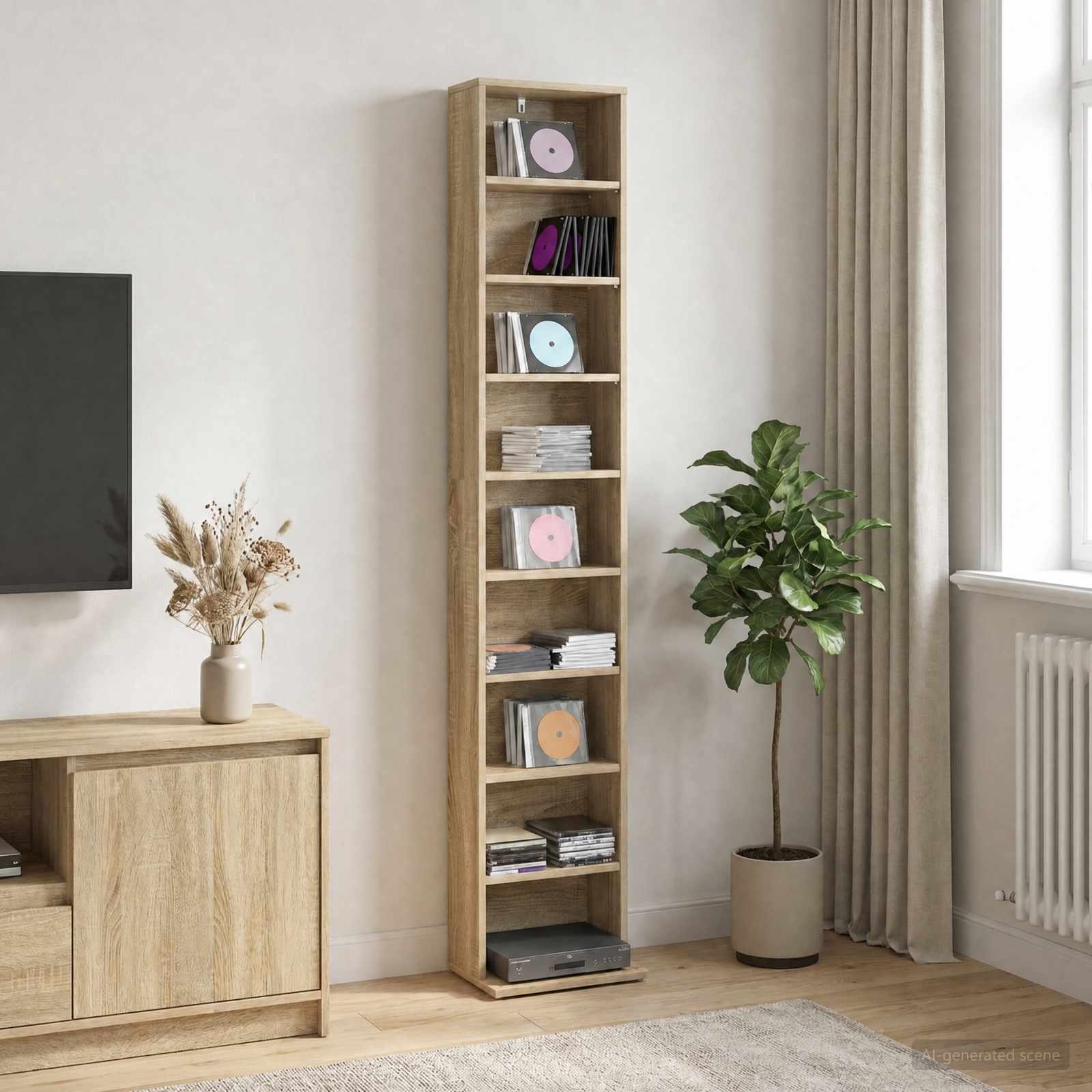 vidaXL Kabinet na płyty CD dąb Sonoma 33 x 23,5 x 175 cm