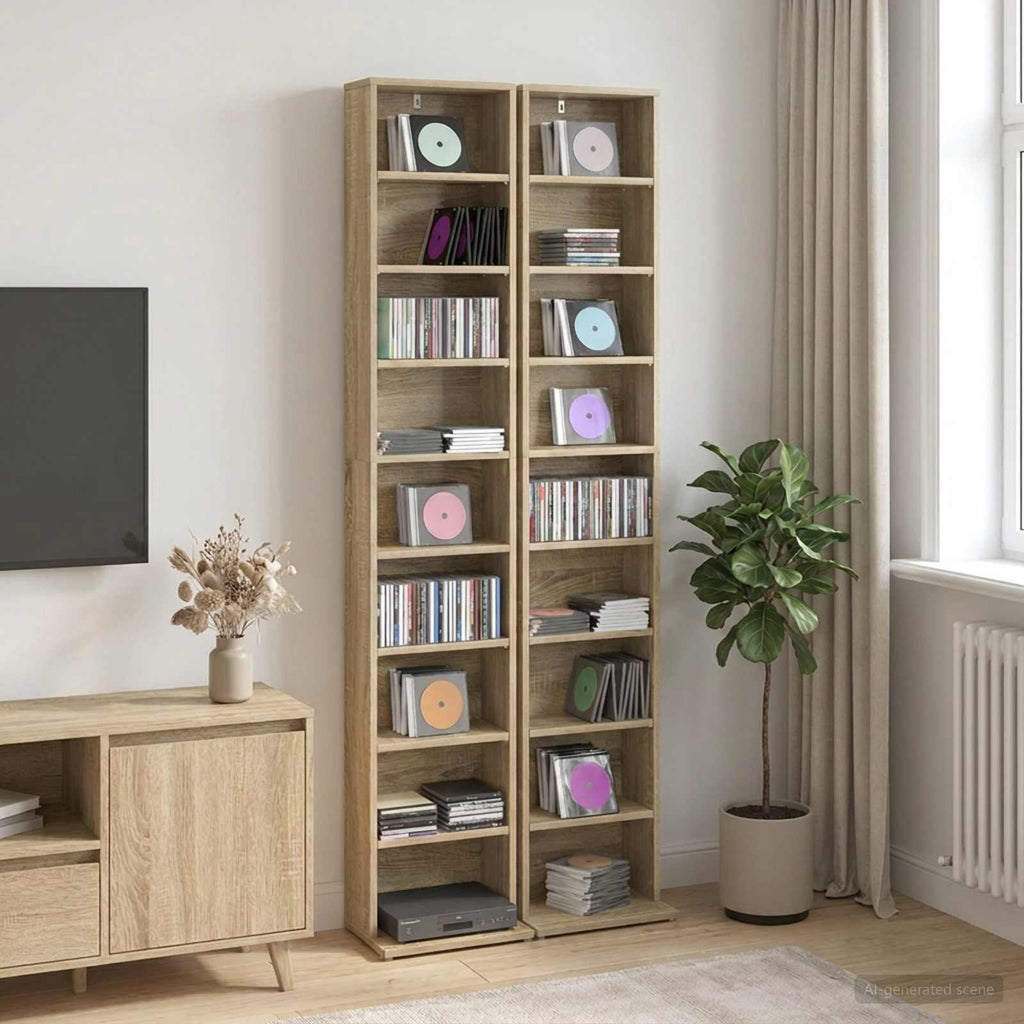 vidaXL Kabinet na płyty CD 2 szt. dąb Sonoma 33 x 23,5 x 175 cm